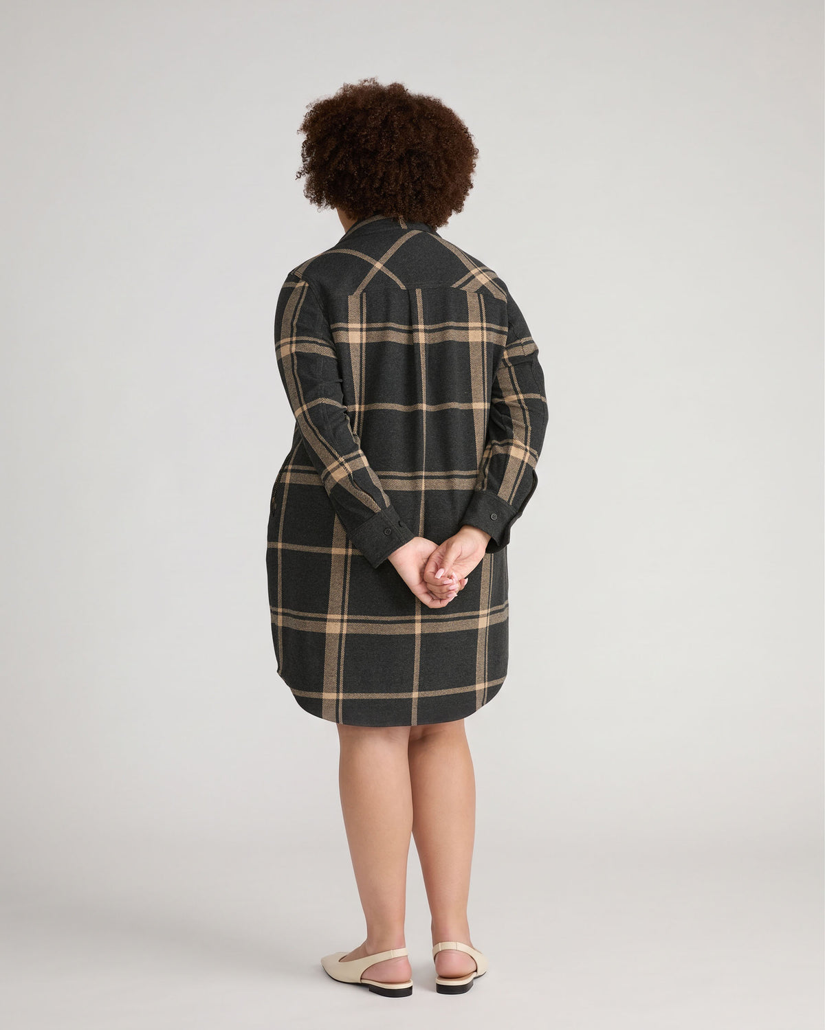 Maine Stretch Flannel Shirtdress - Mushroom Cap Plaid