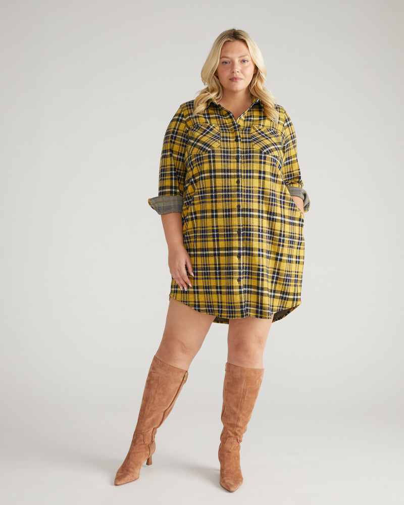 Maine Stretch Flannel Shirtdress - Chamomile Yellow Plaid