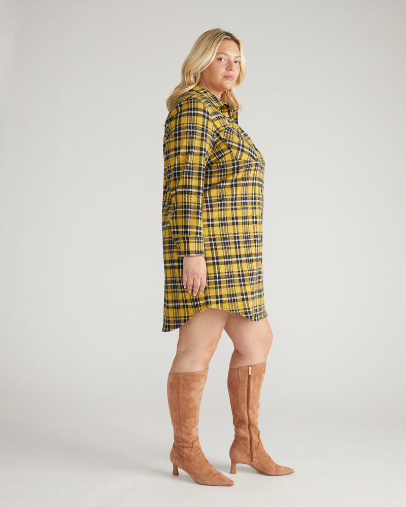 Maine Stretch Flannel Shirtdress - Chamomile Yellow Plaid