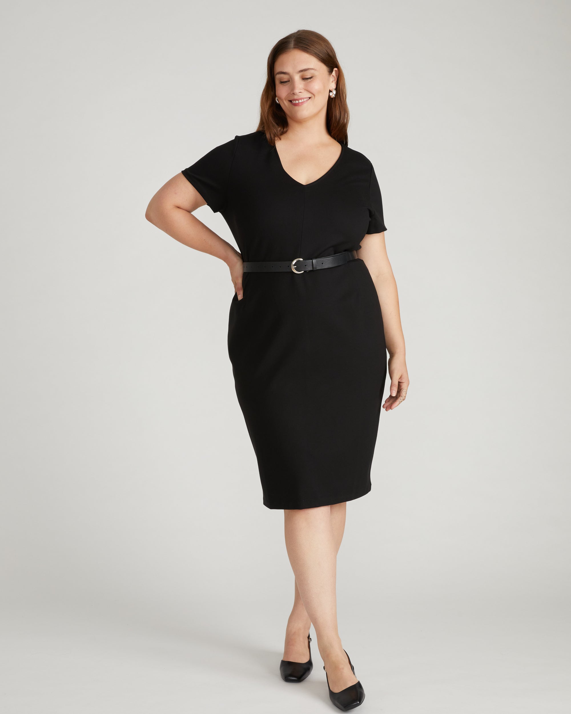 Executive V Neck Ponte Dress - Black Universal Standard Executive V Neck Ponte Dress - Black Universal Standard