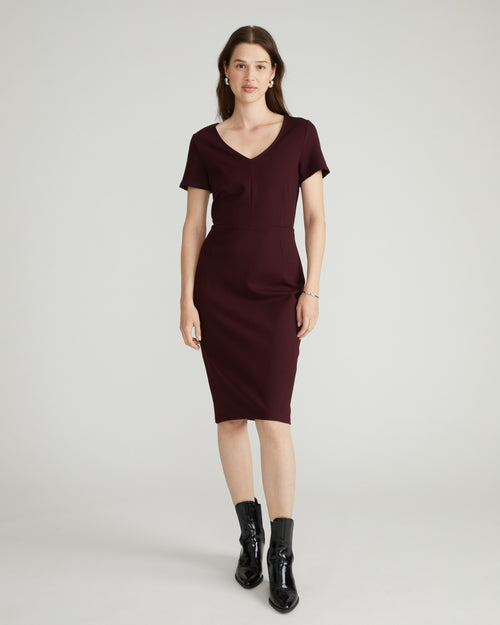 Executive V Neck Ponte Dress - Black Cherry