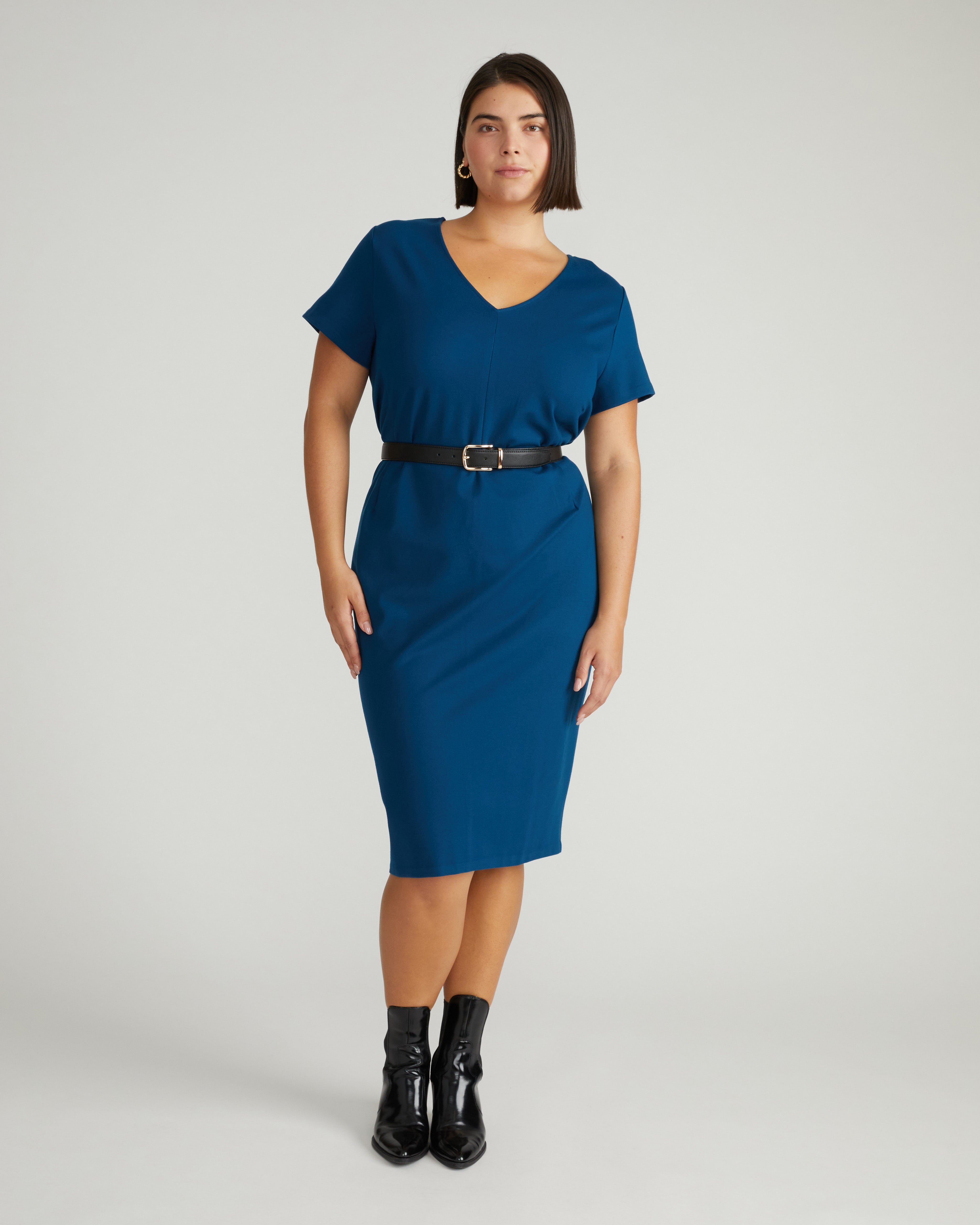Executive V Neck Ponte Dress - Deep Teal – Universal Standard