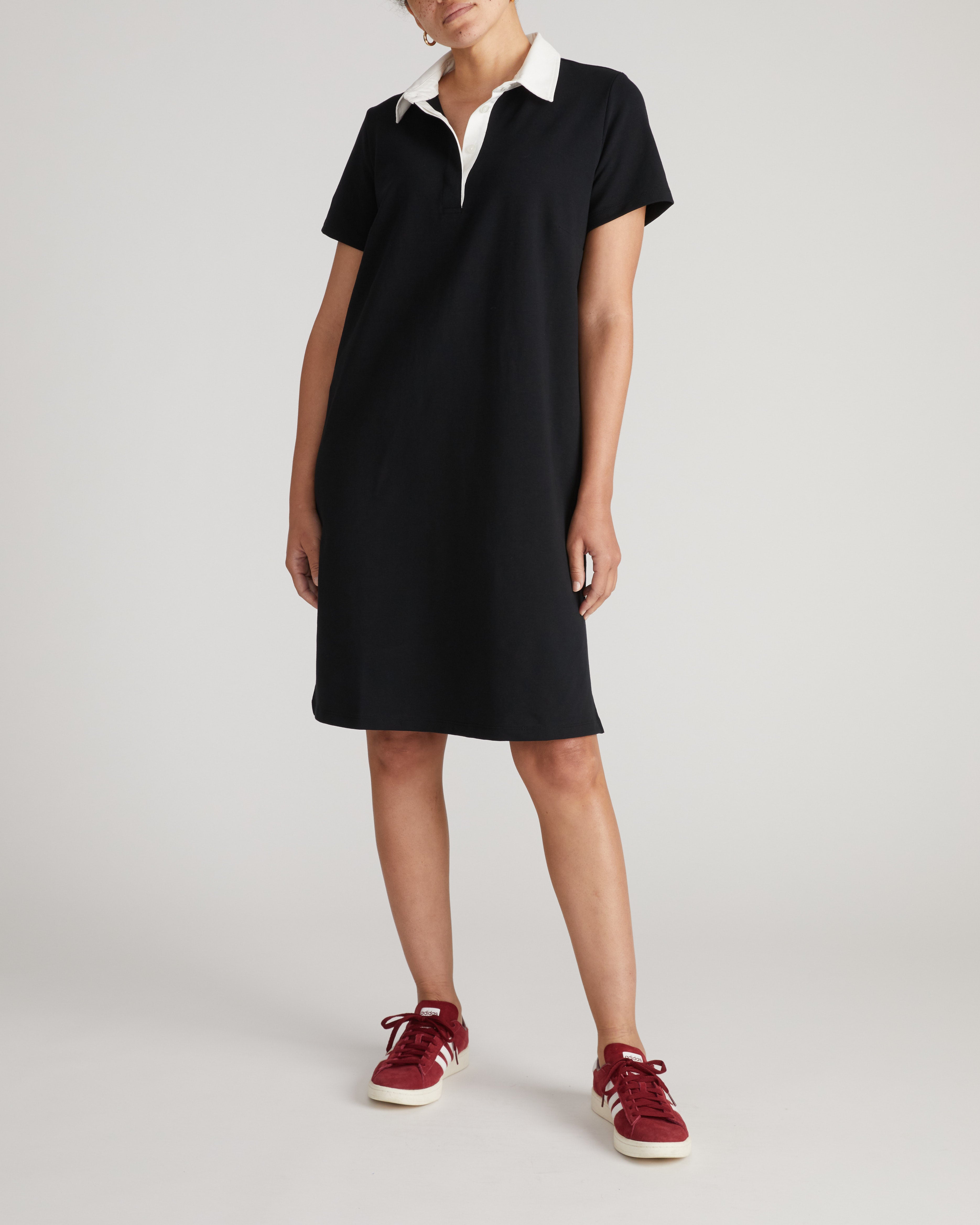 Varsity French Terry Polo Dress - Black/White – Universal Standard