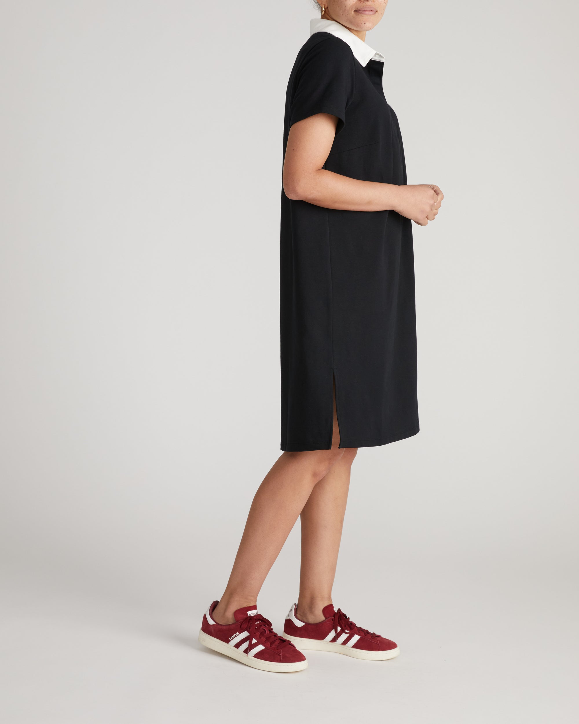 Varsity French Terry Polo Dress - Black/White | Plus Size & Straight Size Women's Fashion | Universal Standard