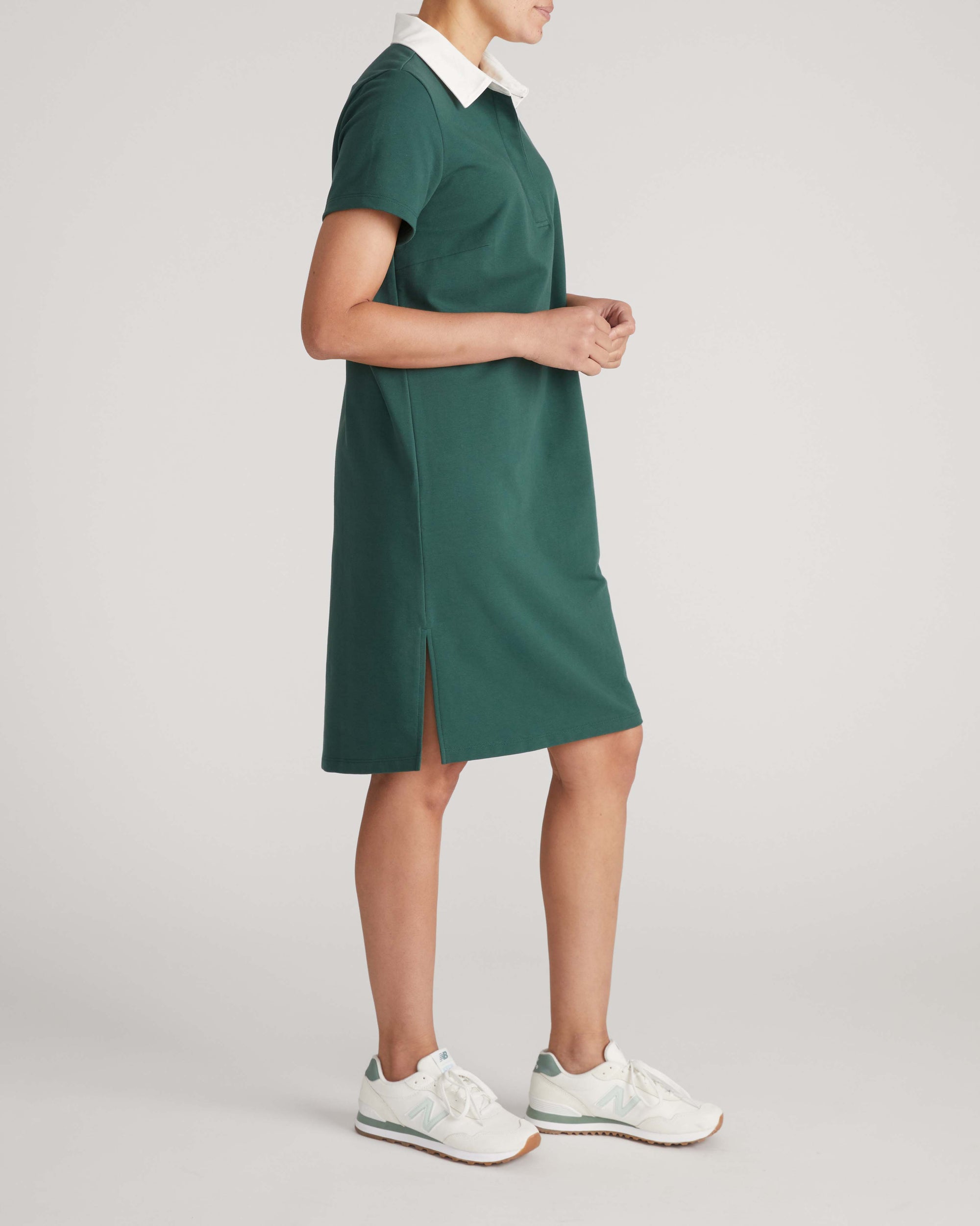 Varsity French Terry Polo Dress - Forest Green/White | Plus Size & Straight Size Women's Fashion | Universal Standard