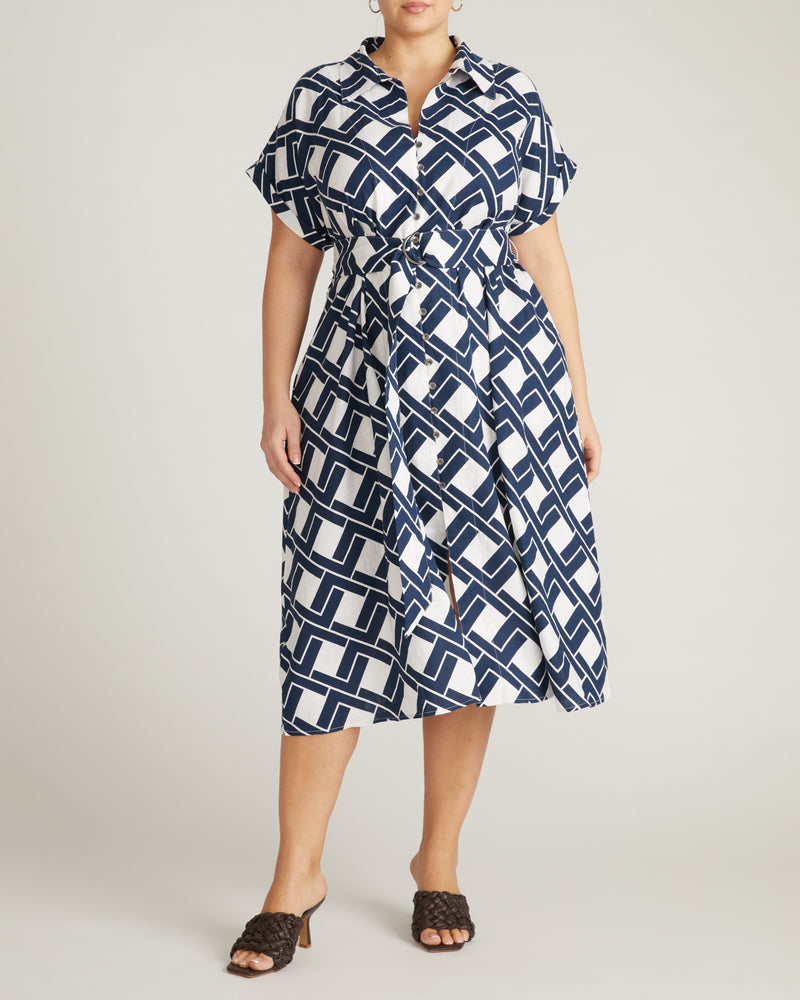 Sandy Stretch Linen Shirtdress - Geometrica Print | Plus Size & Straight Size Women's Fashion | Universal Standard