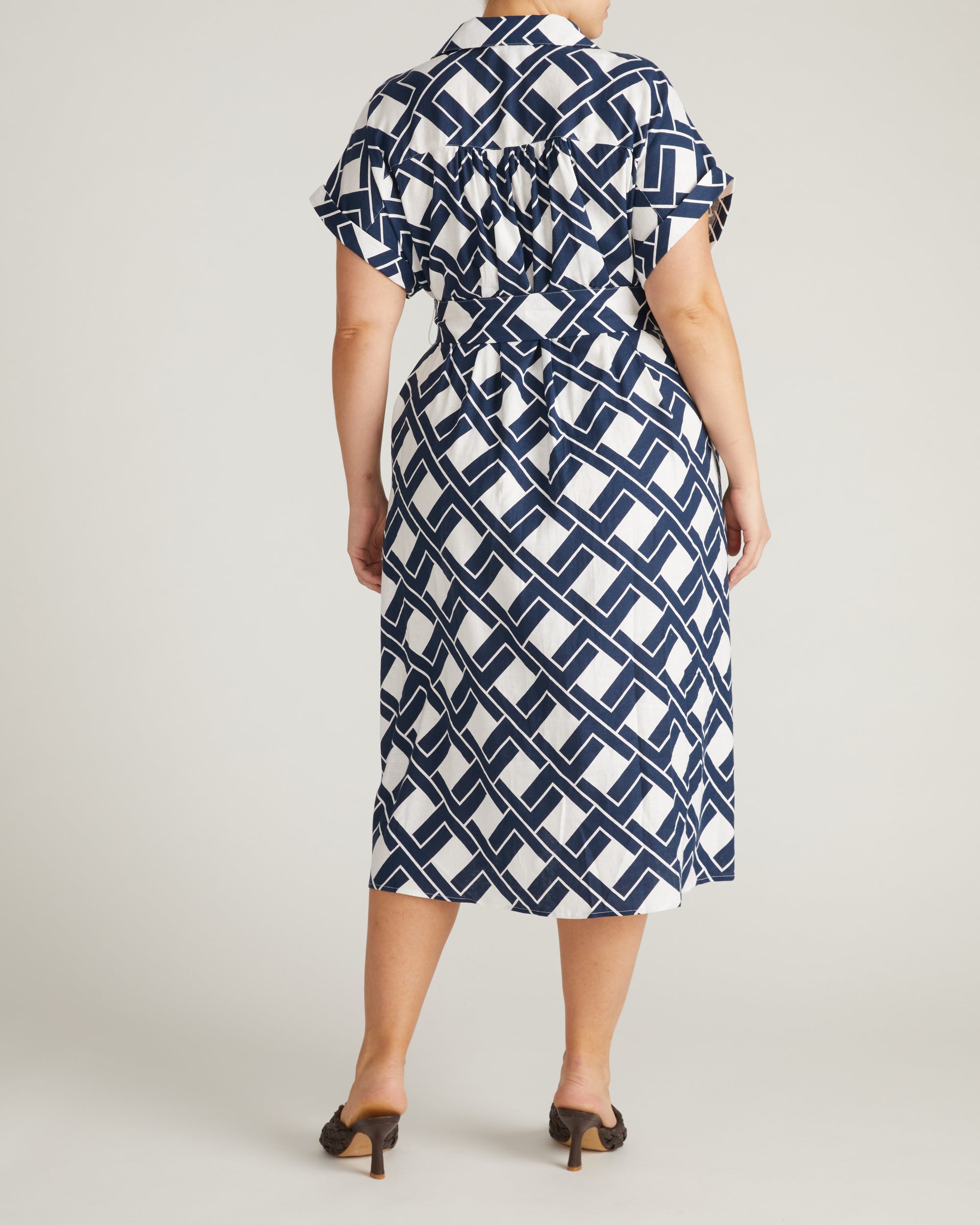 Sandy Stretch Linen Shirtdress - / Geometrica Print- Size2XS - by Universal Standard Sandy Stretch Linen Shirtdress - / Geometrica Print- Size2XS - by Universal Standard