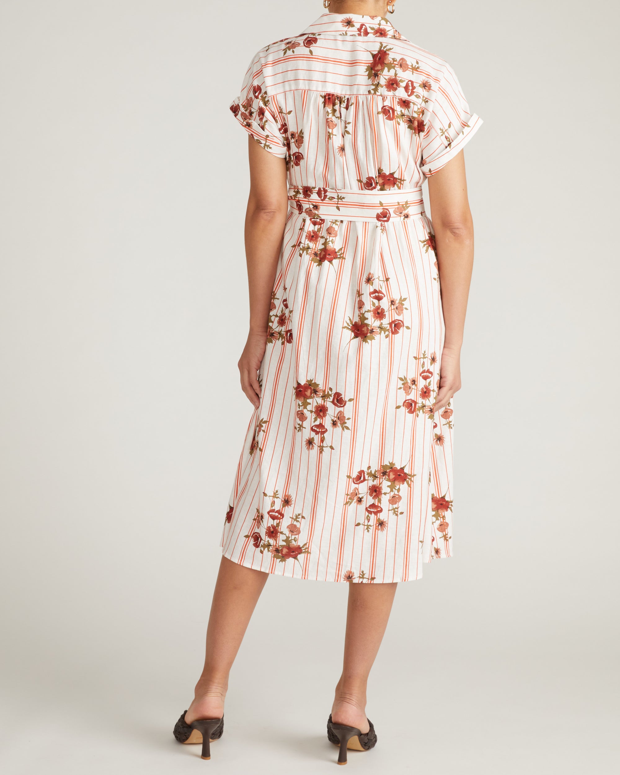 Sandy Stretch Linen Blend Shirtdress - Wild Flower Bouquet Print on Stripes | Plus Size & Straight Size Women's Fashion | Universal Standard