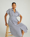 Sandy Stretch Poplin Shirtdress - White/Navy Stripe
