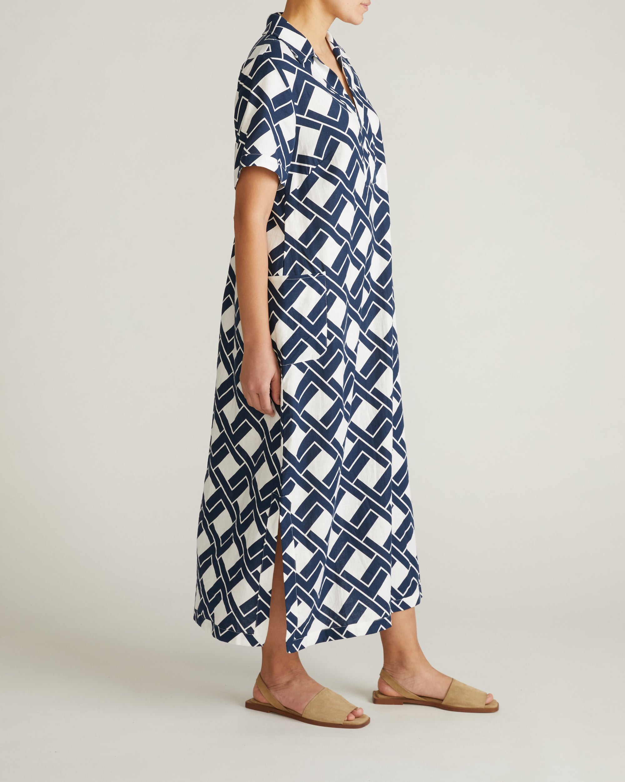 Padma Polo Neck Linen Dress - Geometrica Print | Plus Size & Straight Size Women's Fashion | Universal Standard