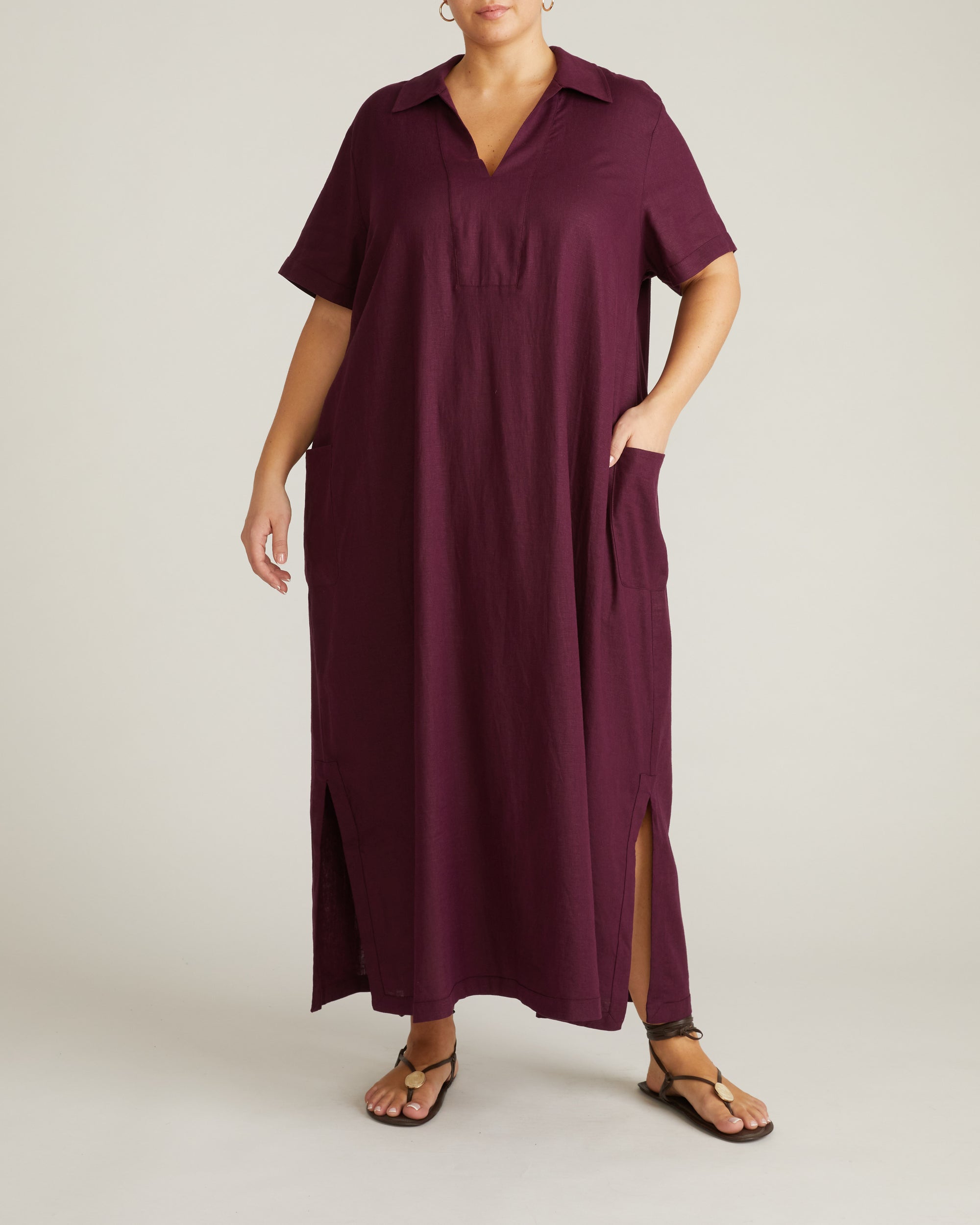 Padma Polo Neck Linen Dress - Acai | Plus Size & Straight Size Women's Fashion | Universal Standard