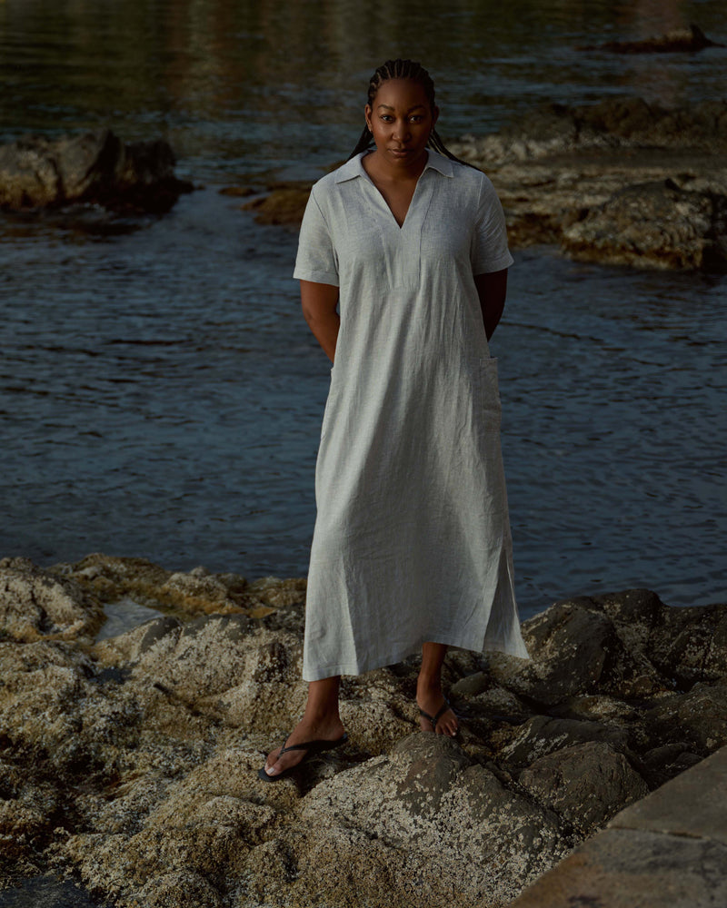Padma Polo Neck Linen Blend Dress - Beach Stripe