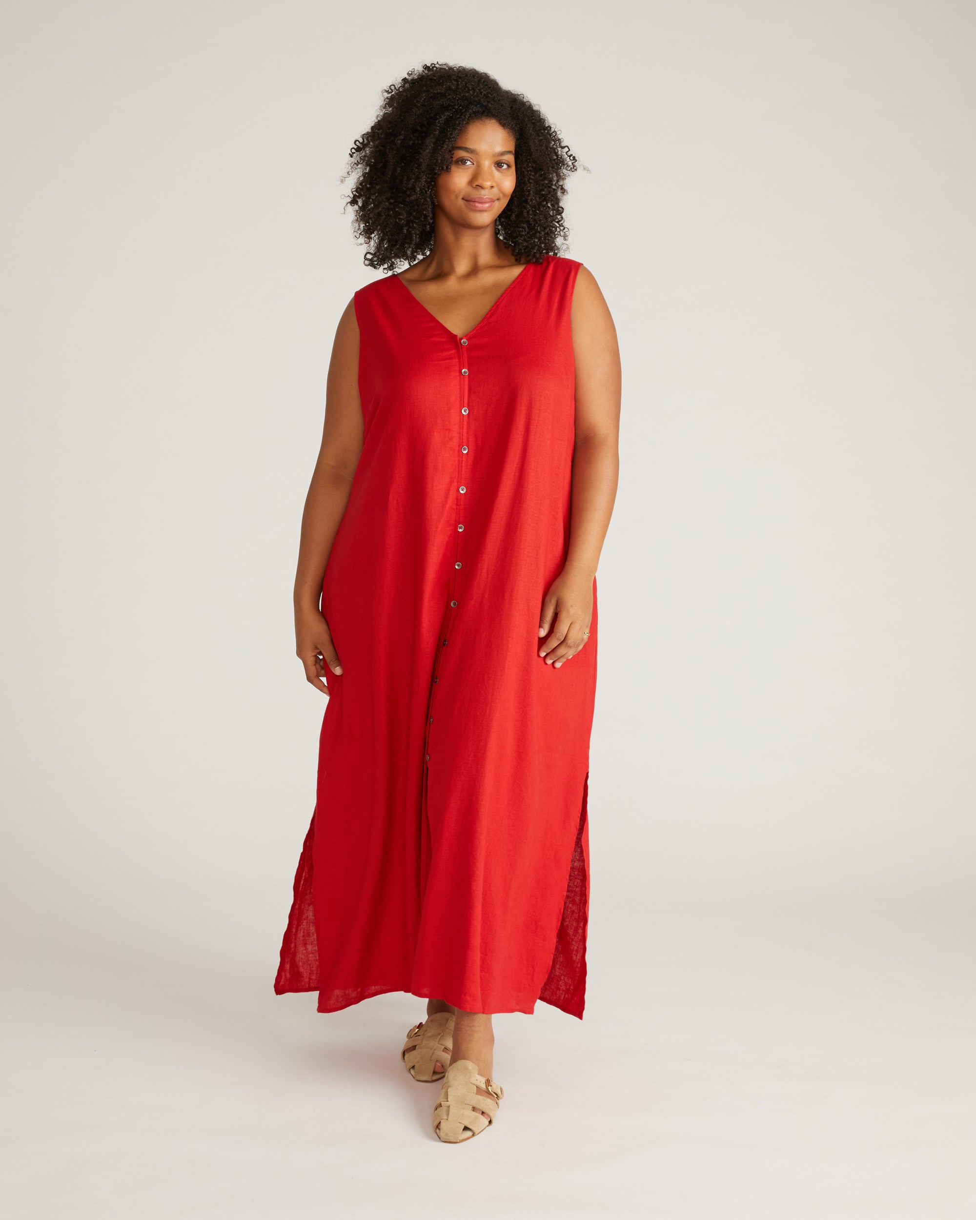 Islet Button-Down Linen Maxi Dress - Ruby Red