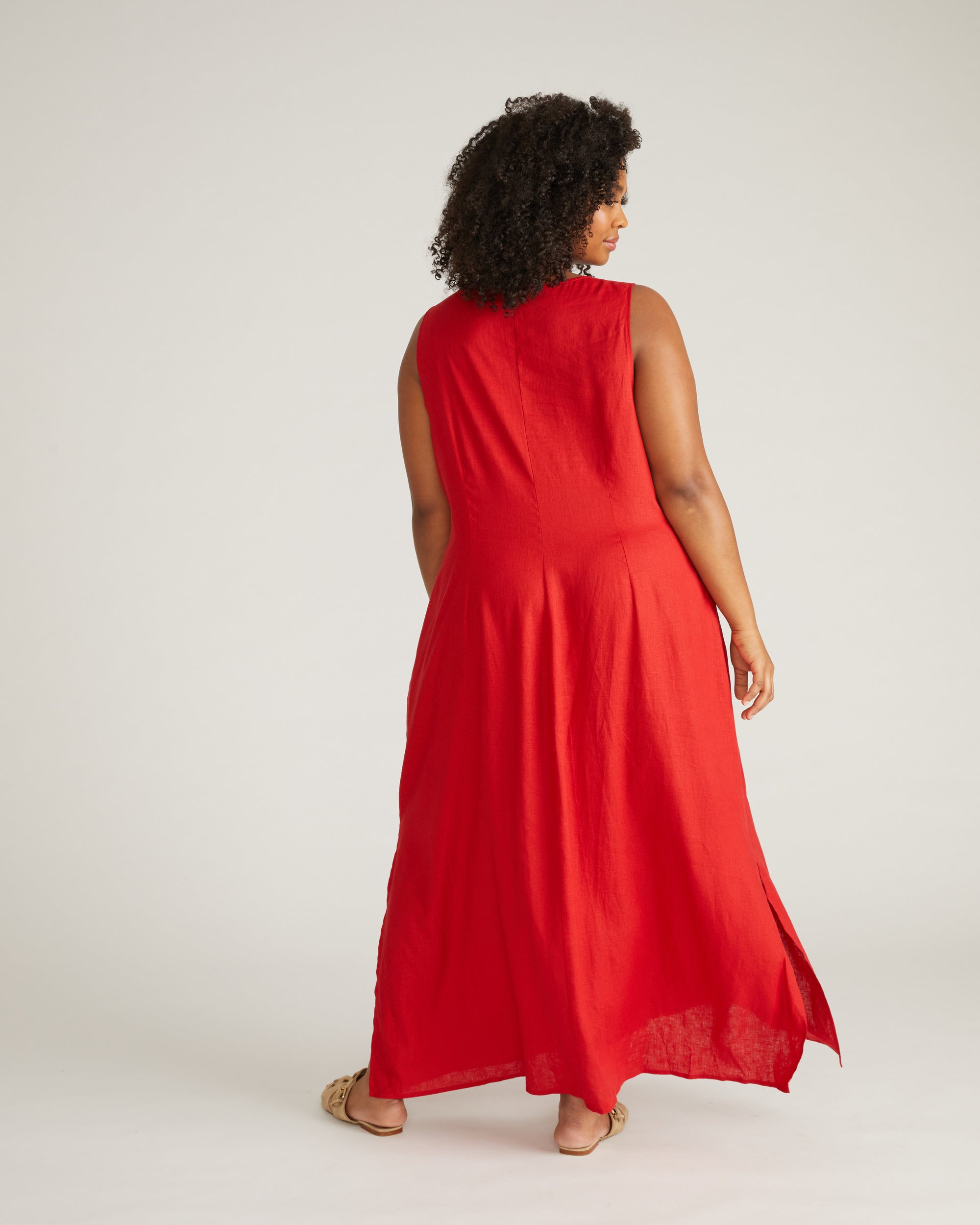 Islet Button-Down Linen Maxi Dress - Ruby Red