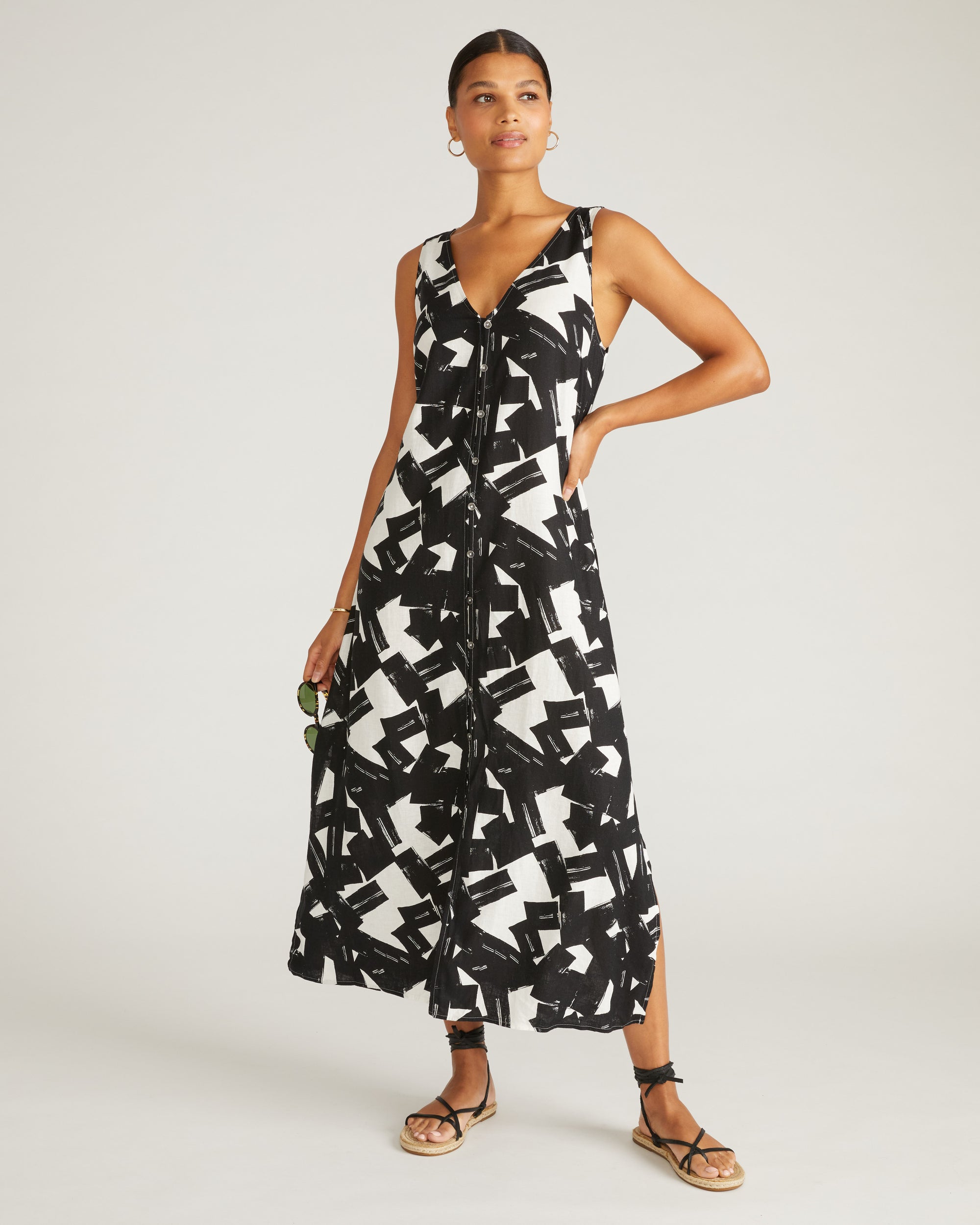 Islet Button-Down Linen Maxi Dress - Santiago Print