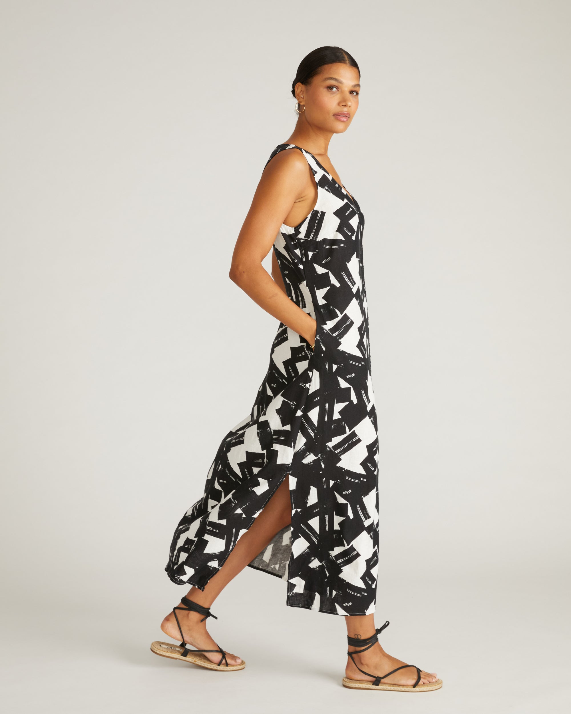 Islet Button-Down Linen Maxi Dress - Santiago Print
