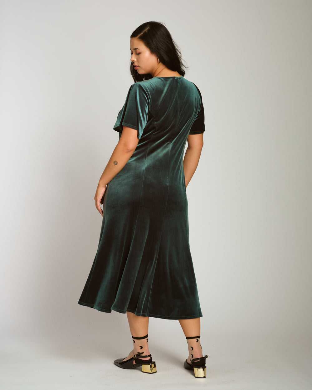 Solstice Stretch Velvet Dress - Forest Green