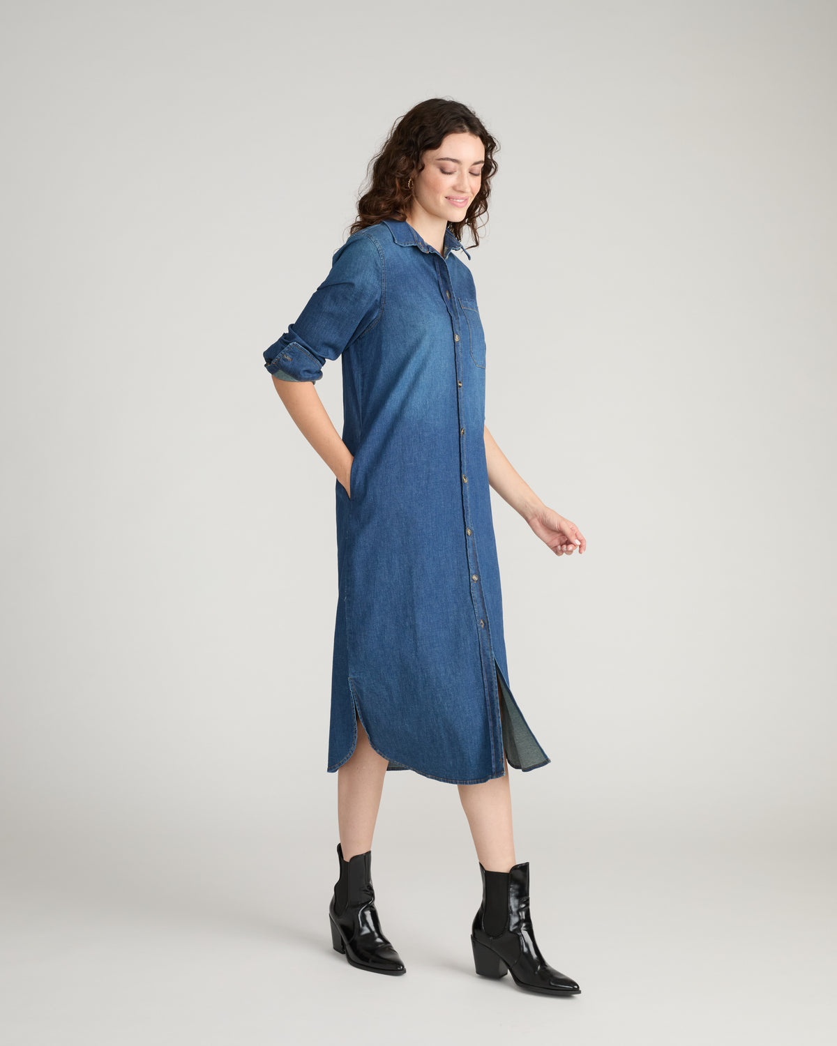 Odeon Stretch Cotton Chambray Shirtdress - Woodstock Indigo