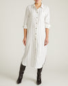 Woman wearing Odeon Linen Shirtdress - Mayfair Stripe from Universal Standard