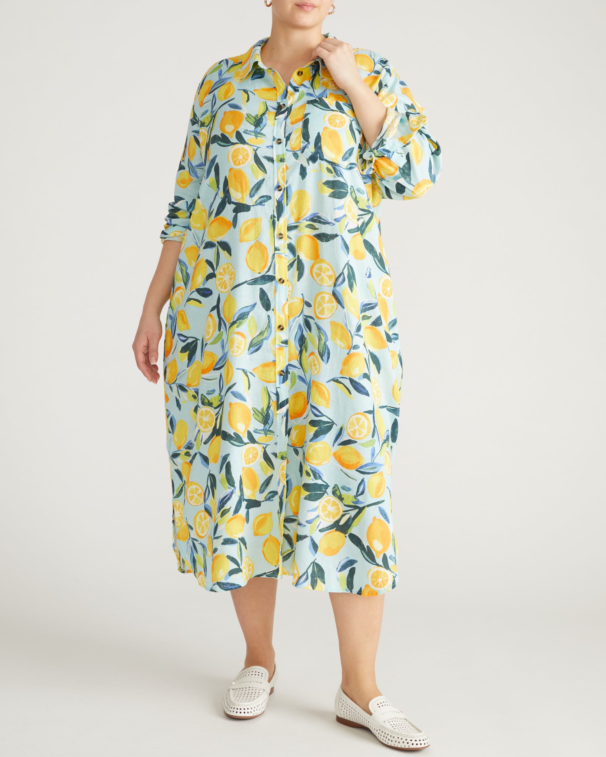 Odeon Linen Blend Shirtdress - Limoncello Print | Plus Size & Straight Size Women's Fashion | Universal Standard