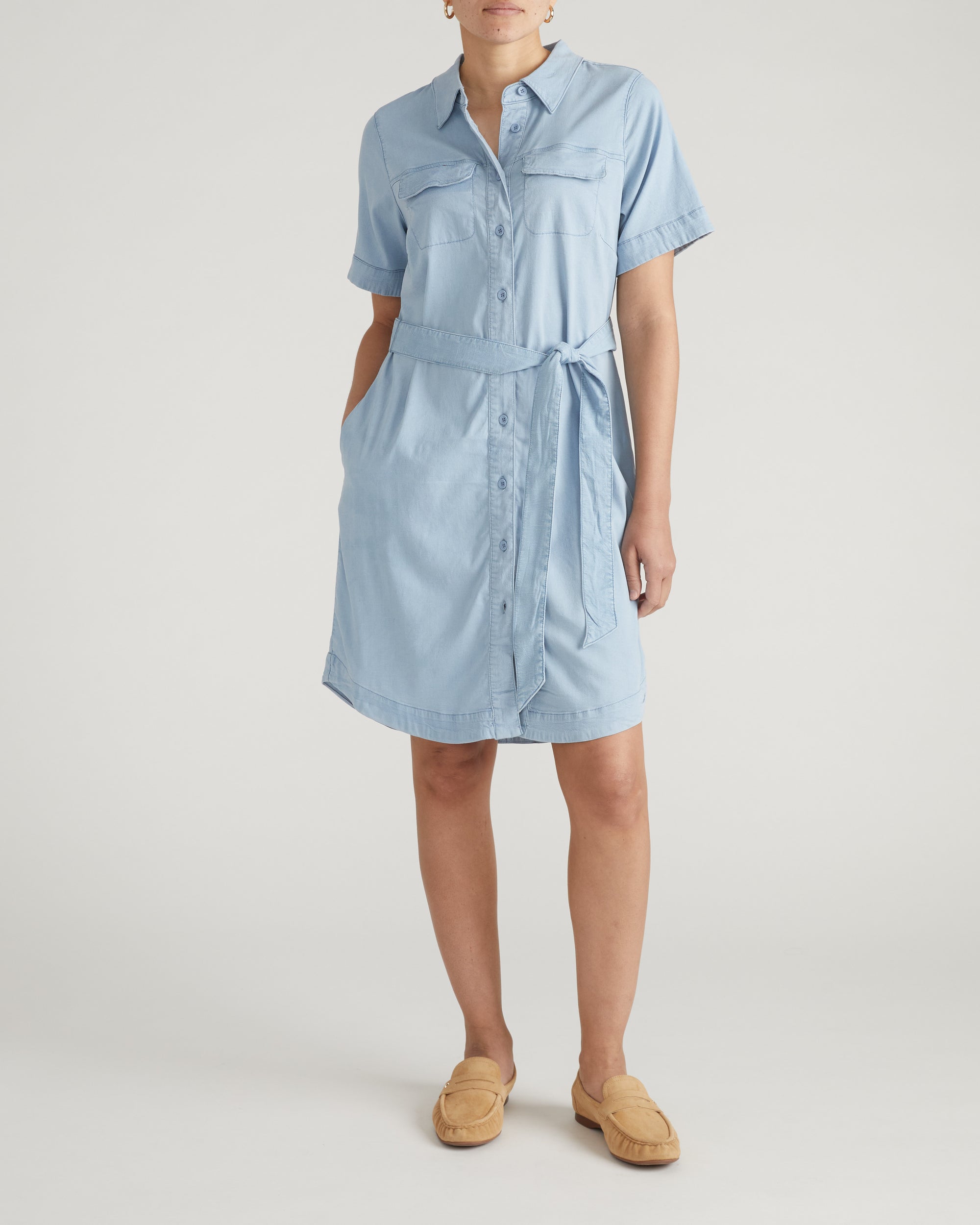 Perfect Tencel Chambray Short Sleeve Shirtdress - Morning Blue | Plus Size & Straight Size Women's Fashion | Universal Standard