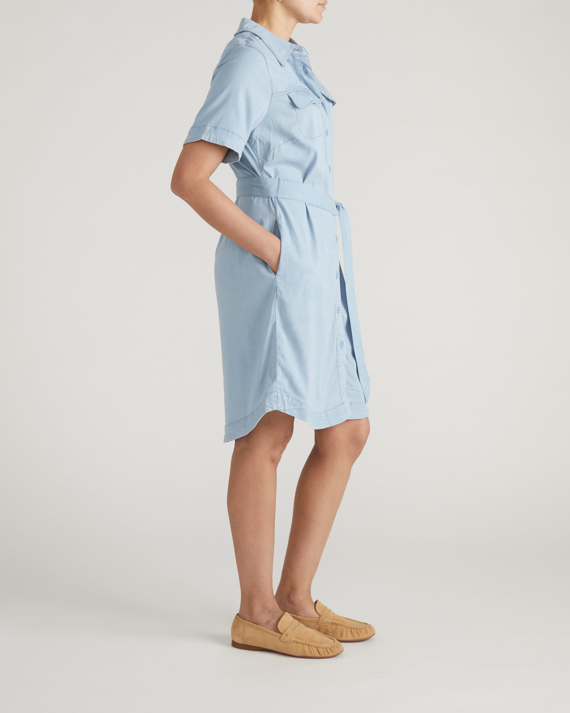 Perfect Tencel Chambray Short Sleeve Shirtdress - Morning Blue | Plus Size & Straight Size Women's Fashion | Universal Standard