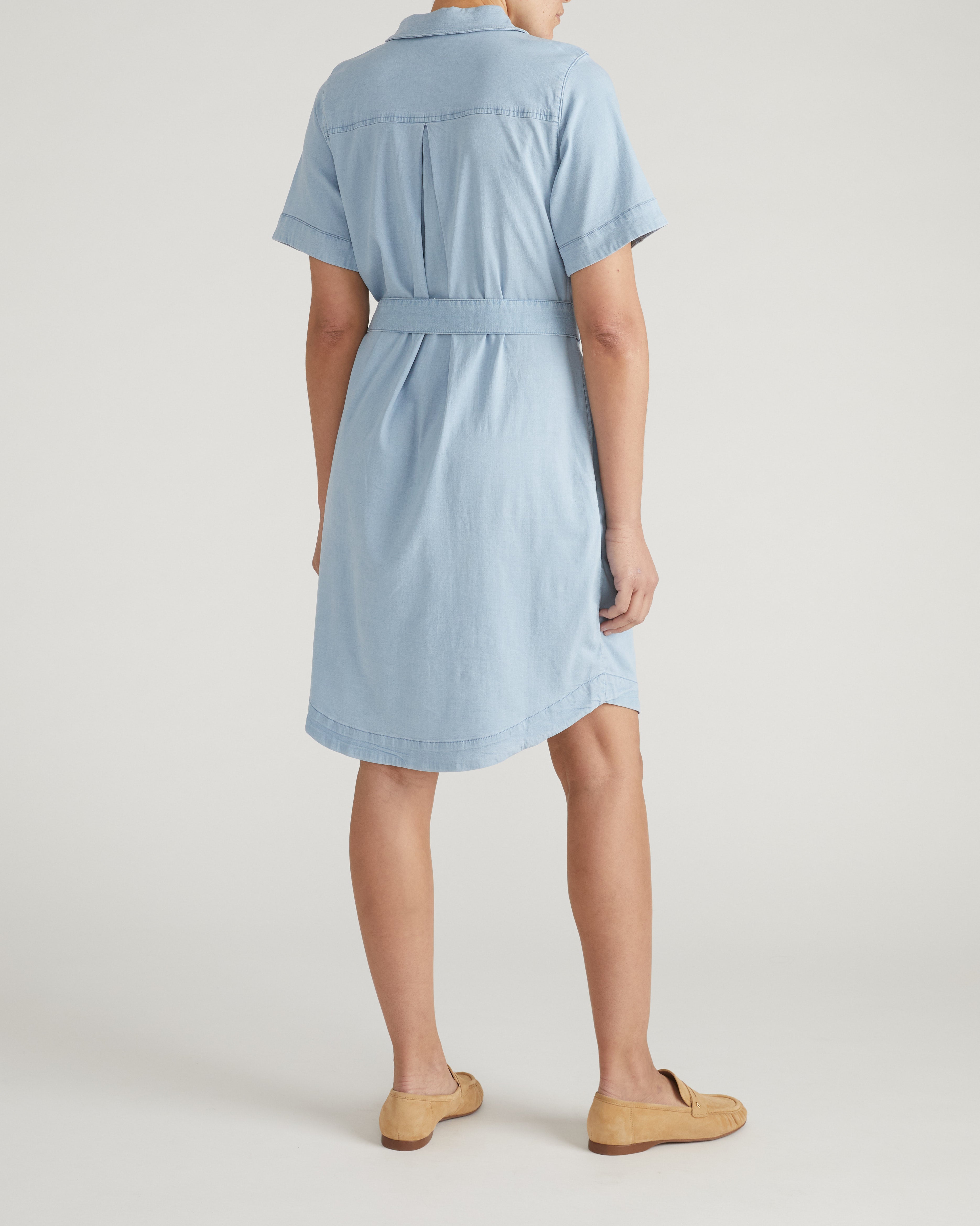 Perfect Tencel Chambray Short Sleeve Shirtdress - Morning Blue