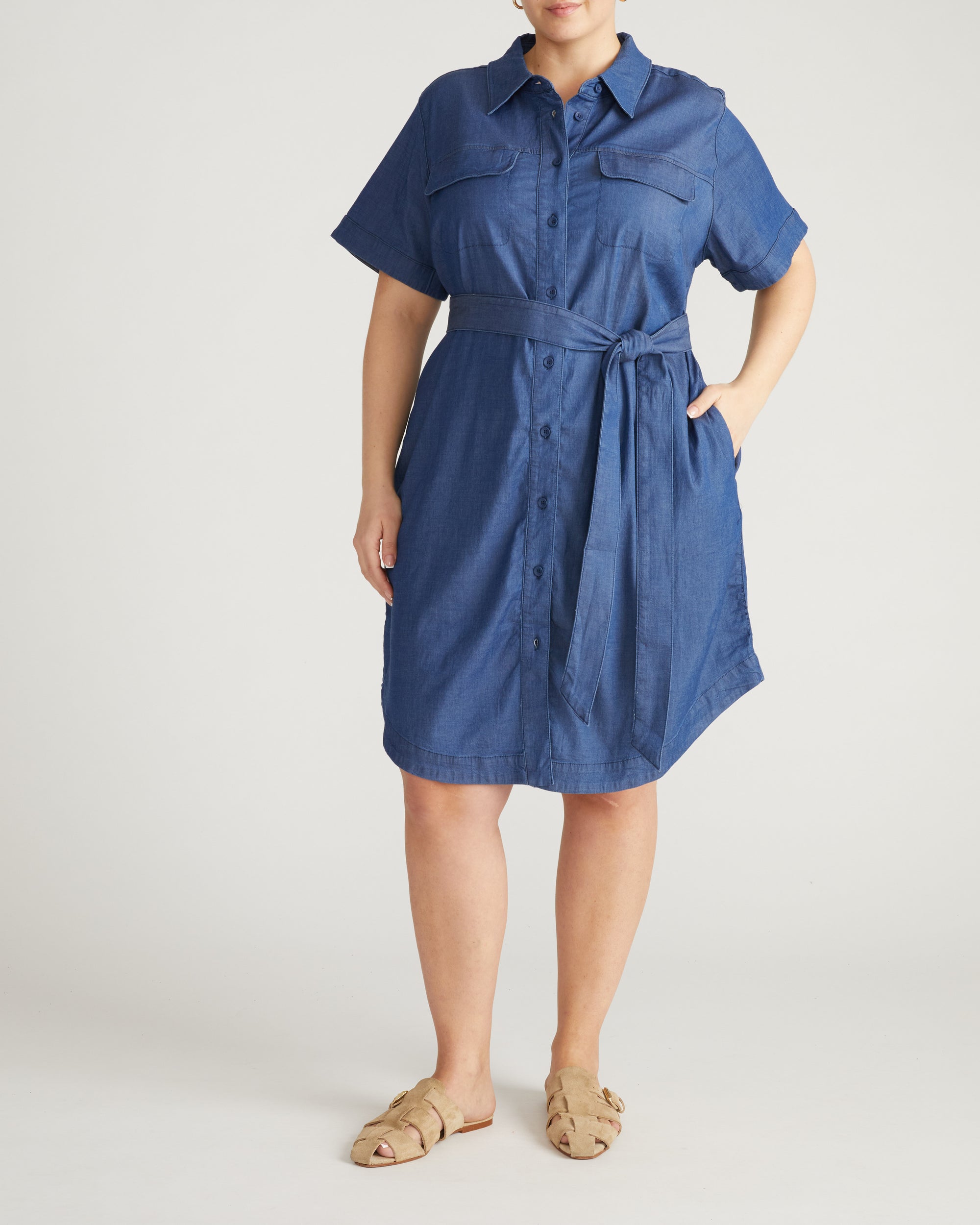 Perfect Tencel Chambray Short Sleeve Shirtdress Perfect Tencel Chambray Short Sleeve Shirtdress