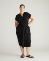 Band Collar Jersey Tie Travel Dress - Black