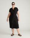 Band Collar Jersey Tie Travel Dress - Black