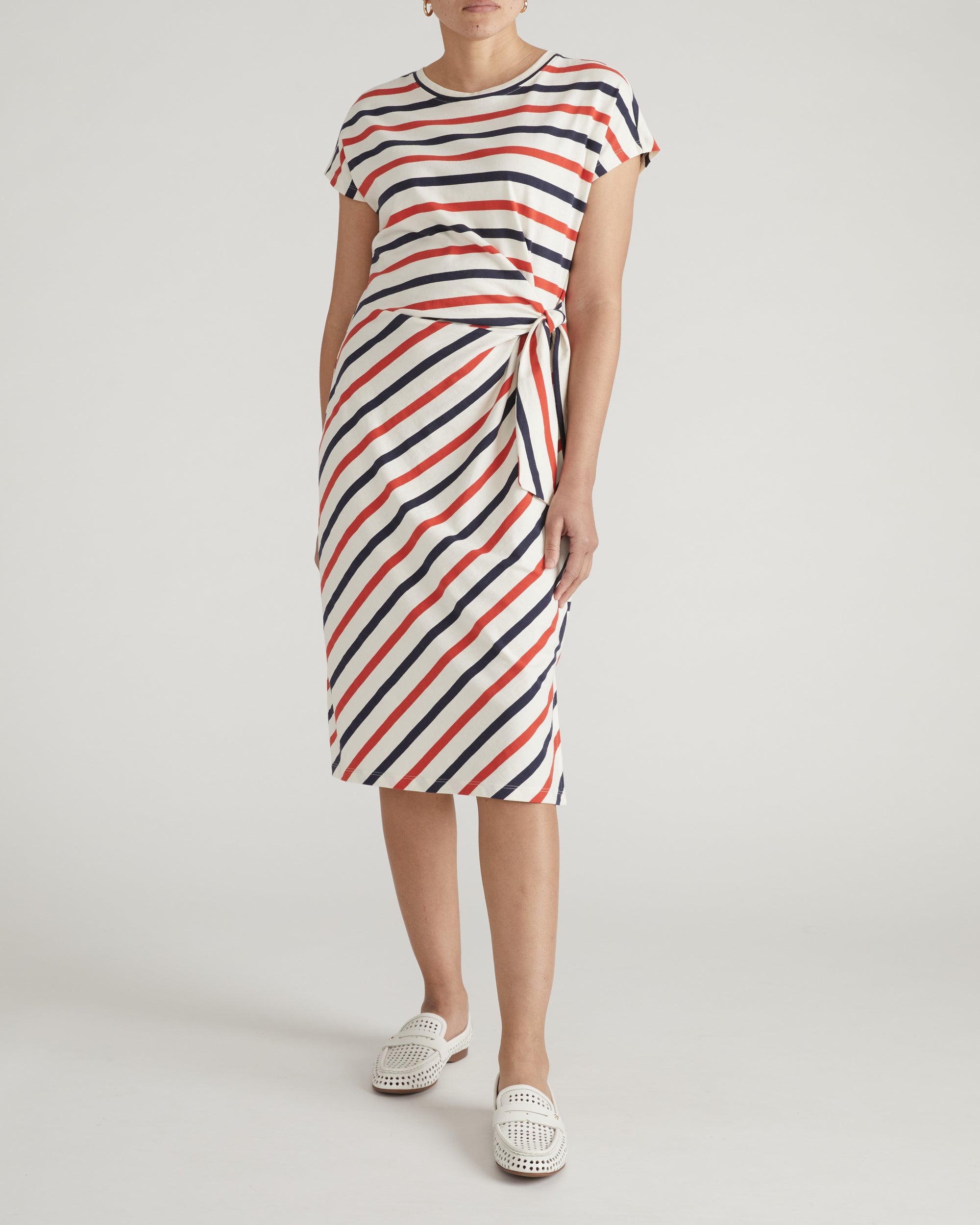 plus size red white and blue dress Crescent Breton Stripe Knot Dress
