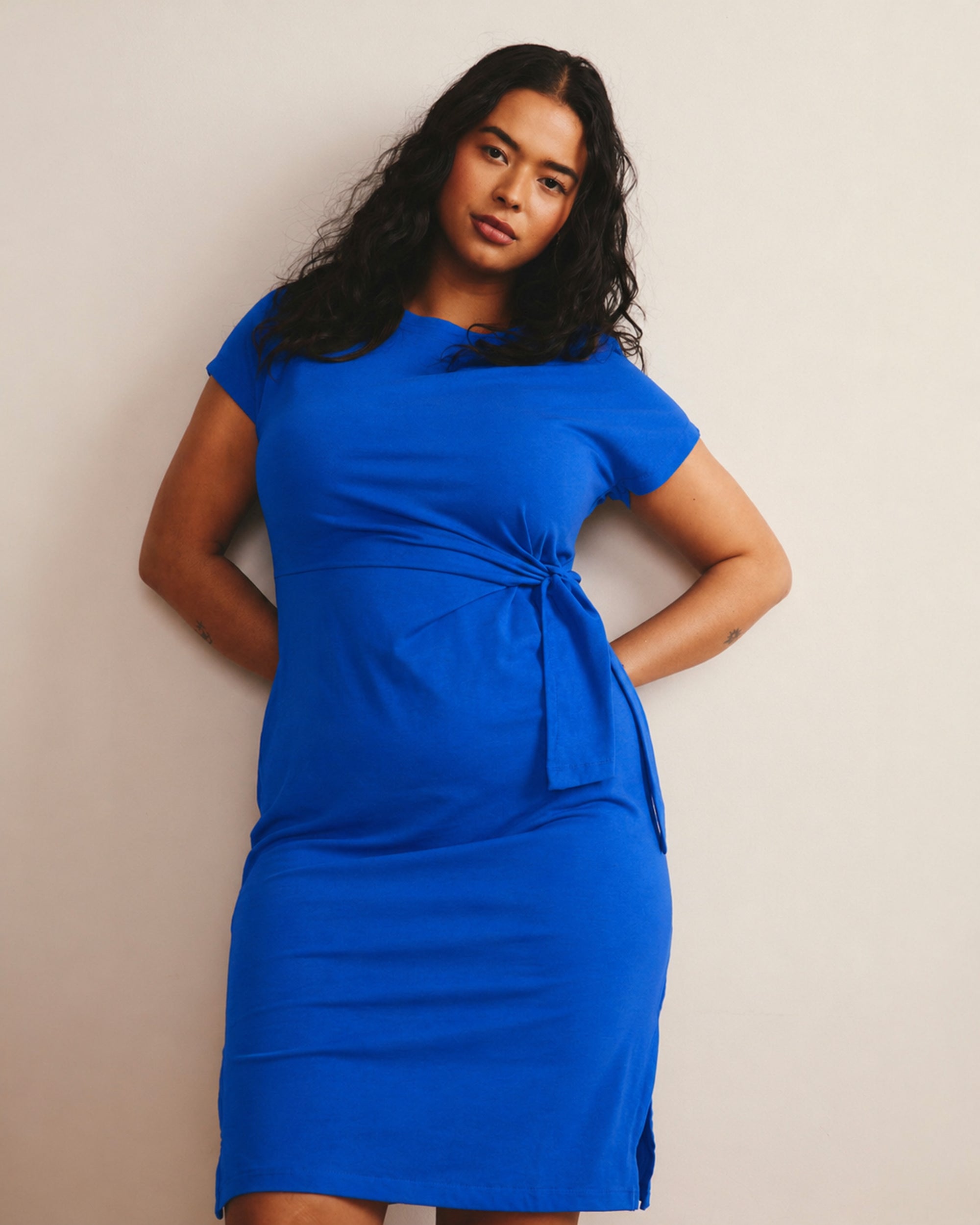 Crescent Breton Stripe Knot Dress - Solid Ultramarine | Plus Size & Straight Size Women's Fashion | Universal Standard
