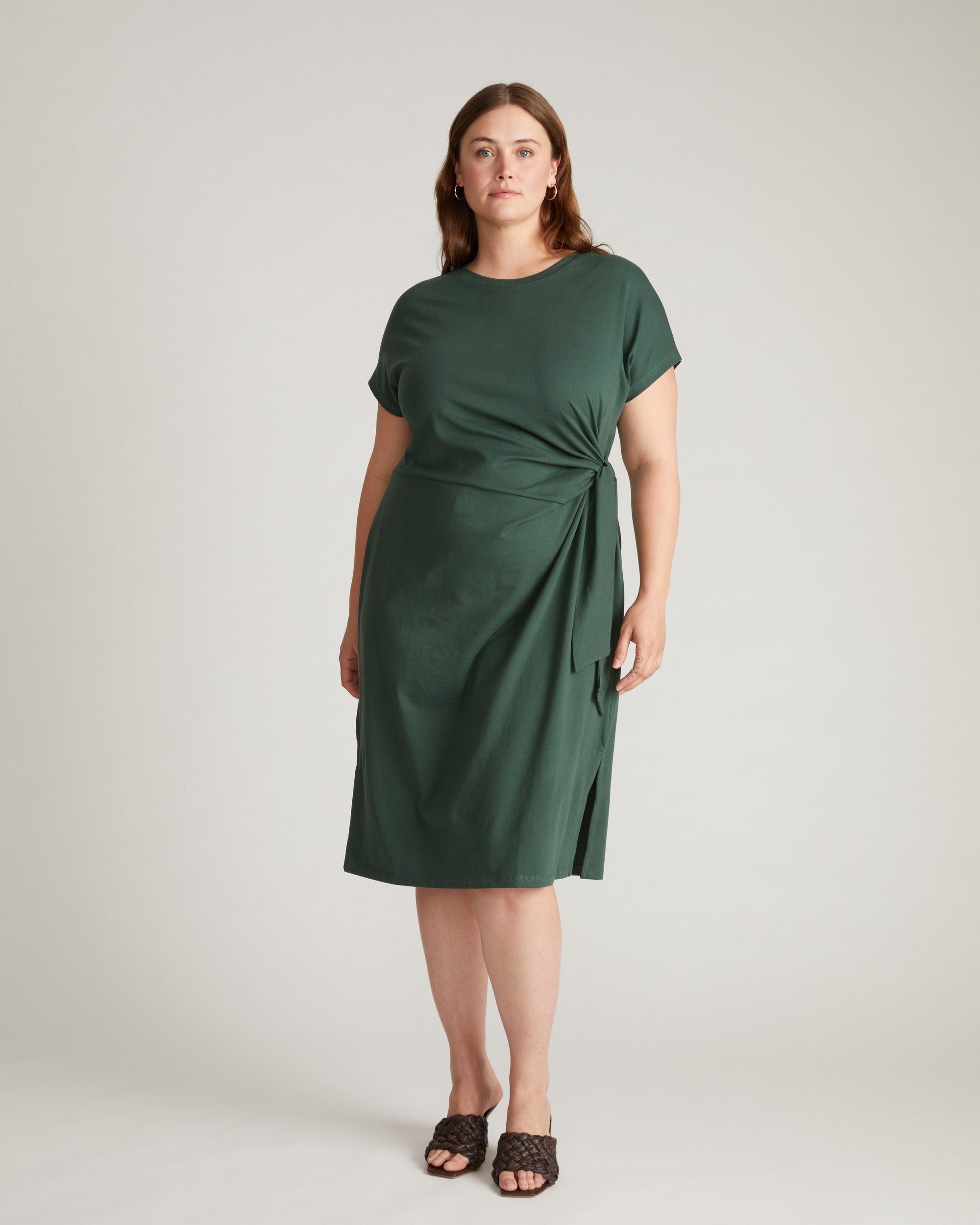 Crescent Breton Stripe Knot Dress - Solid Conifer | Plus Size & Straight Size Women's Fashion | Universal Standard