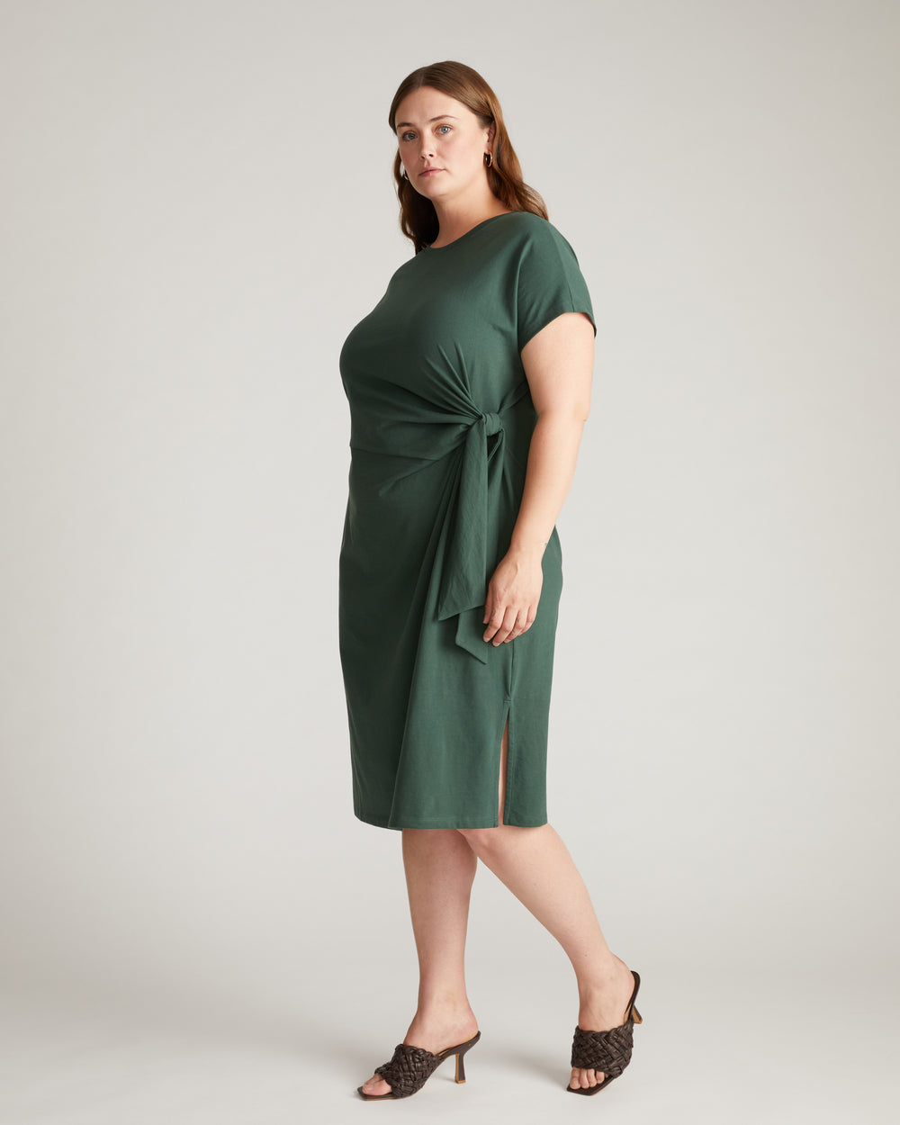 Crescent Breton Stripe Knot Dress - Solid Conifer
