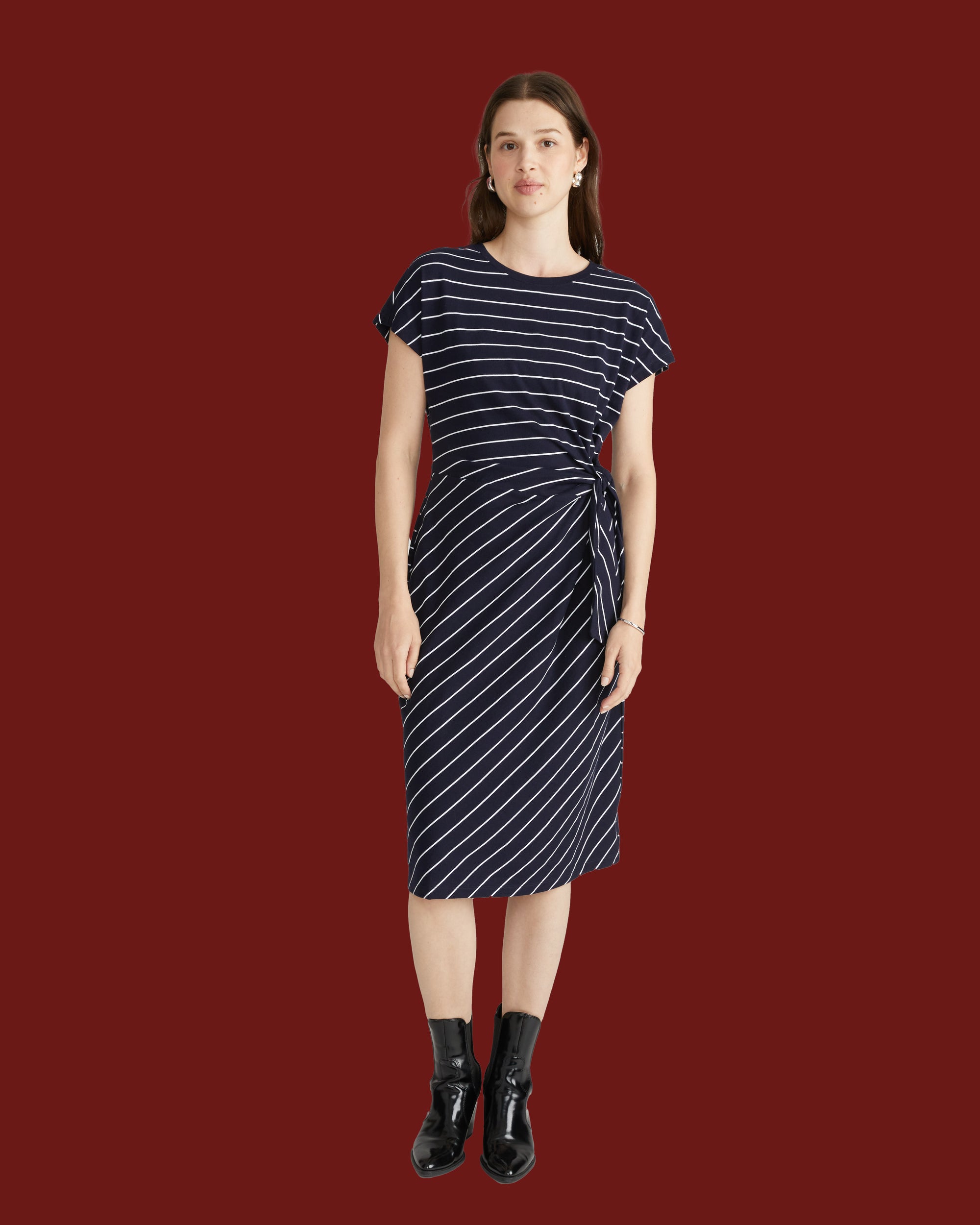 Crescent Breton Stripe Knot Dress - Navy Pinstripe