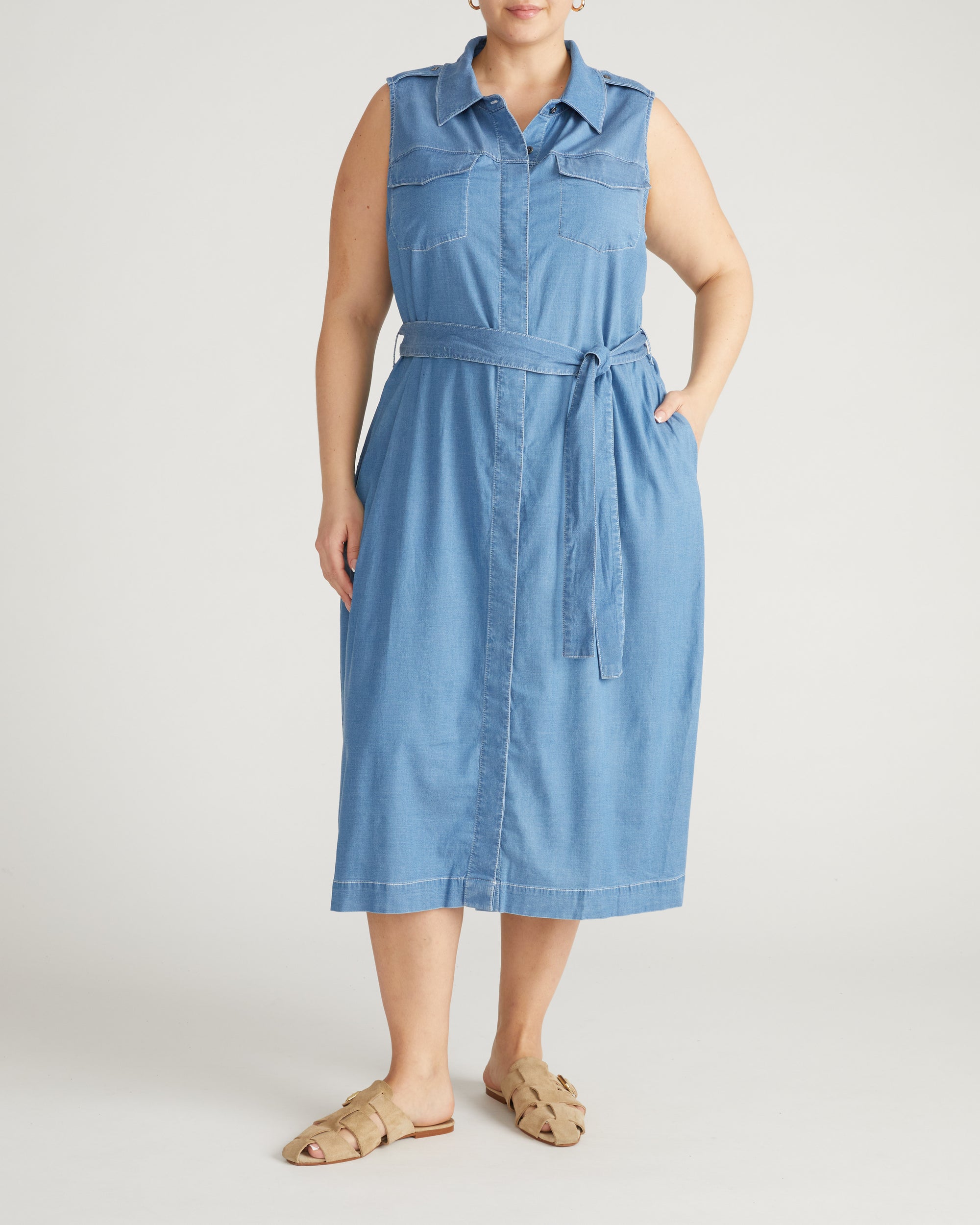 Perfect Tencel Chambray Sleeveless Savannah Shirtdress - Cove Blue | Plus Size & Straight Size Women's Fashion | Universal Standard