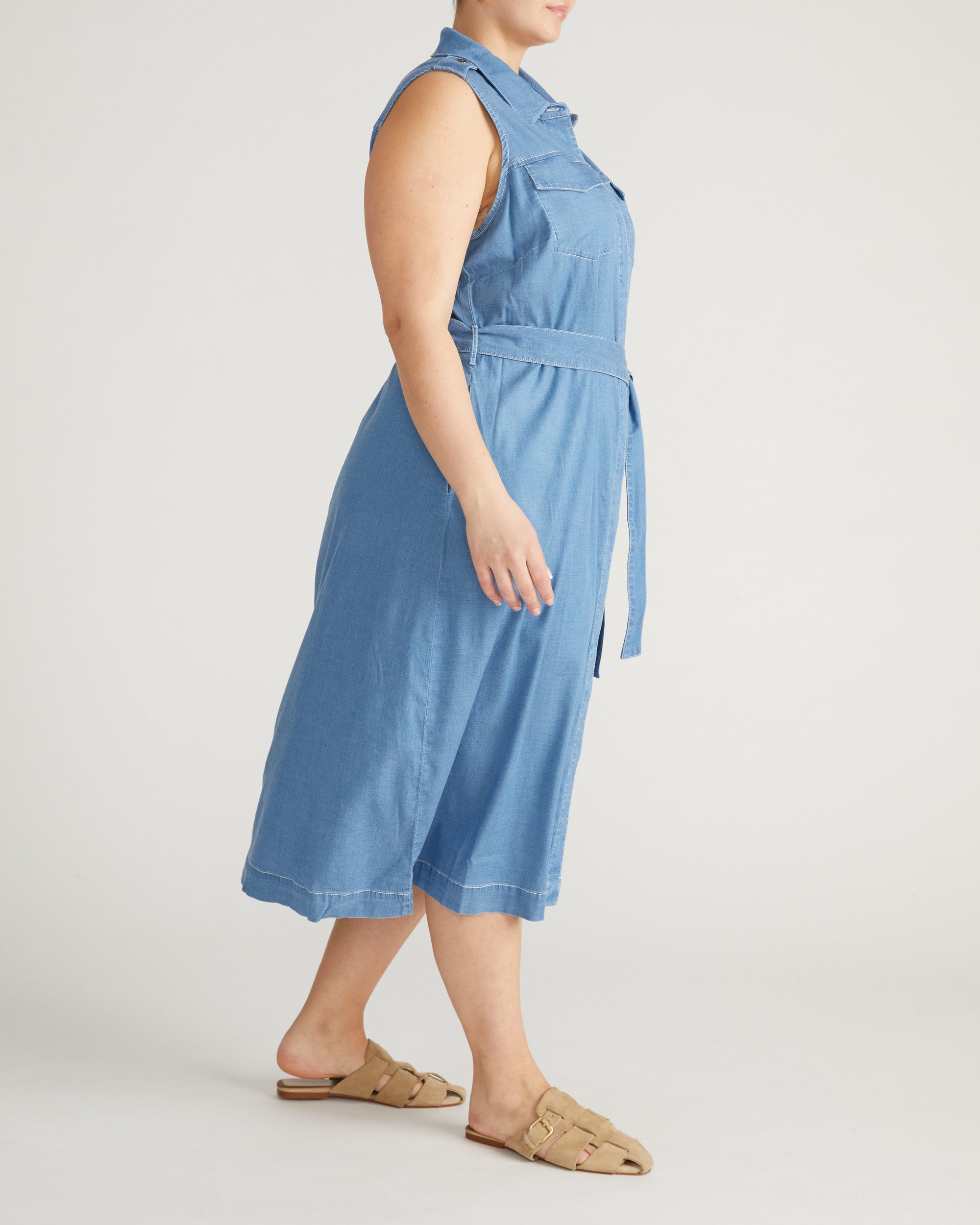 Perfect Tencel Chambray Sleeveless Savannah Shirtdress - Cove Blue | Plus Size & Straight Size Women's Fashion | Universal Standard