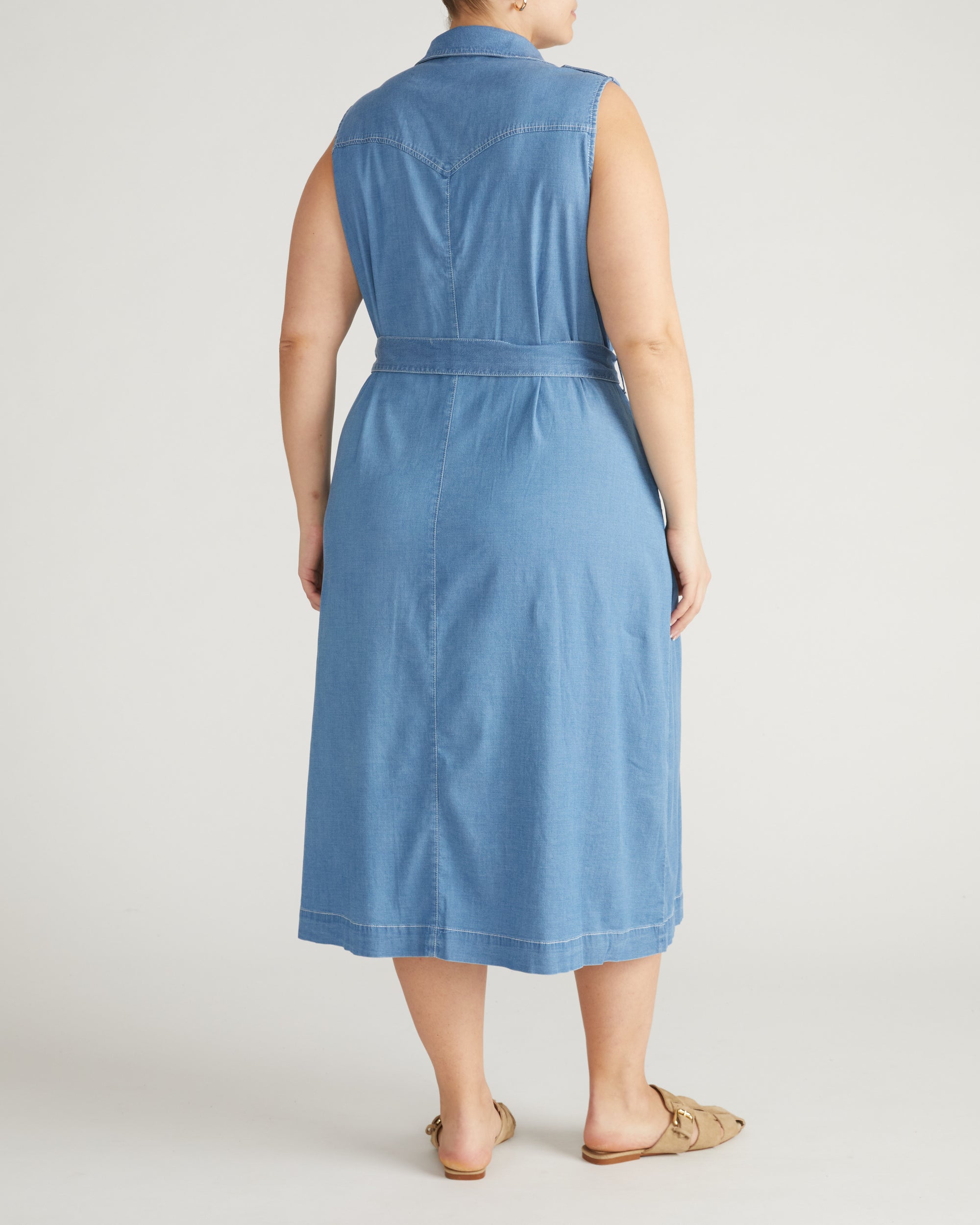 Perfect Tencel Chambray Sleeveless Savannah Shirtdress - Cove Blue | Plus Size & Straight Size Women's Fashion | Universal Standard