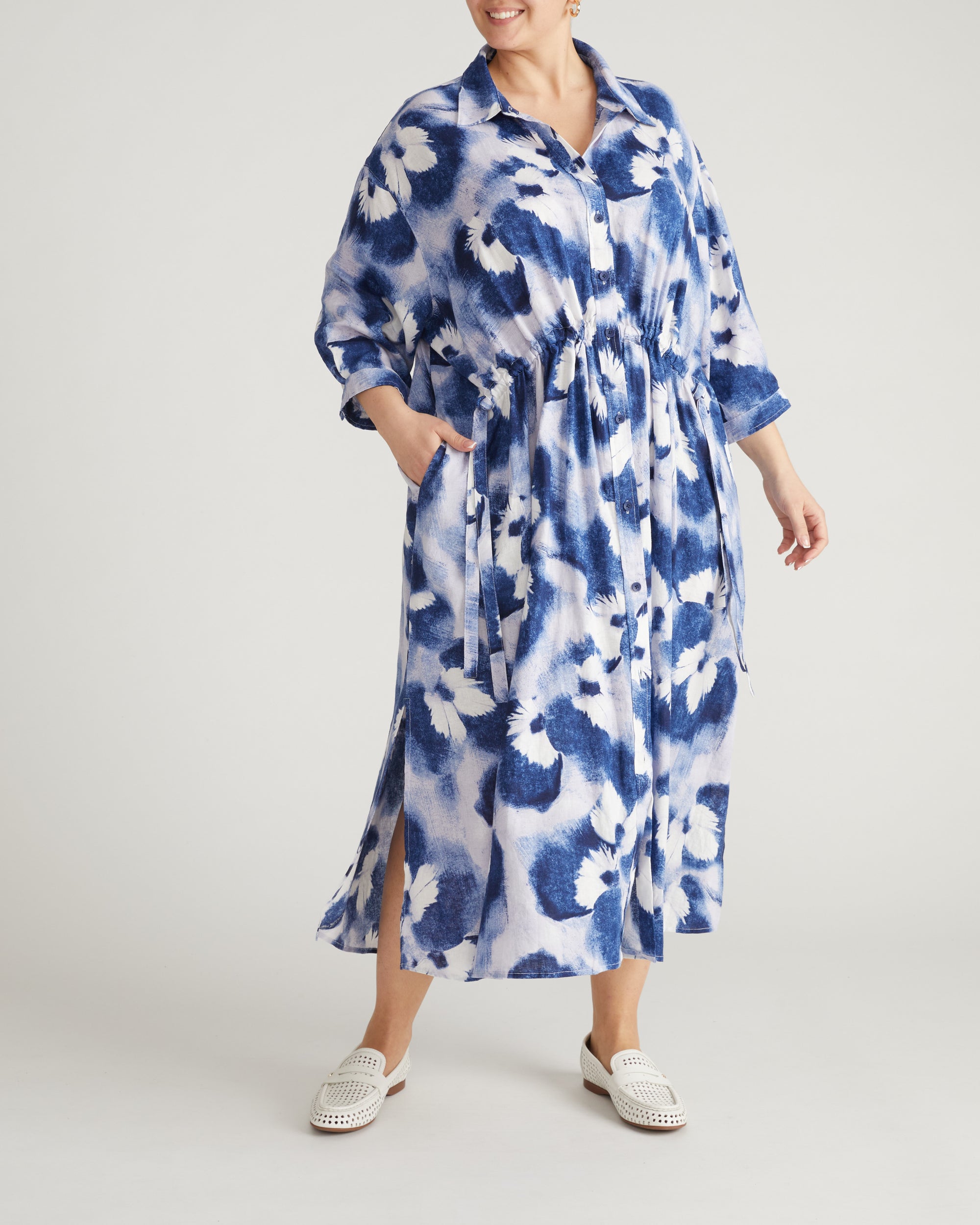 Paros Drawstring Linen Blend Shirtdress Paros Drawstring Linen Blend Shirtdress