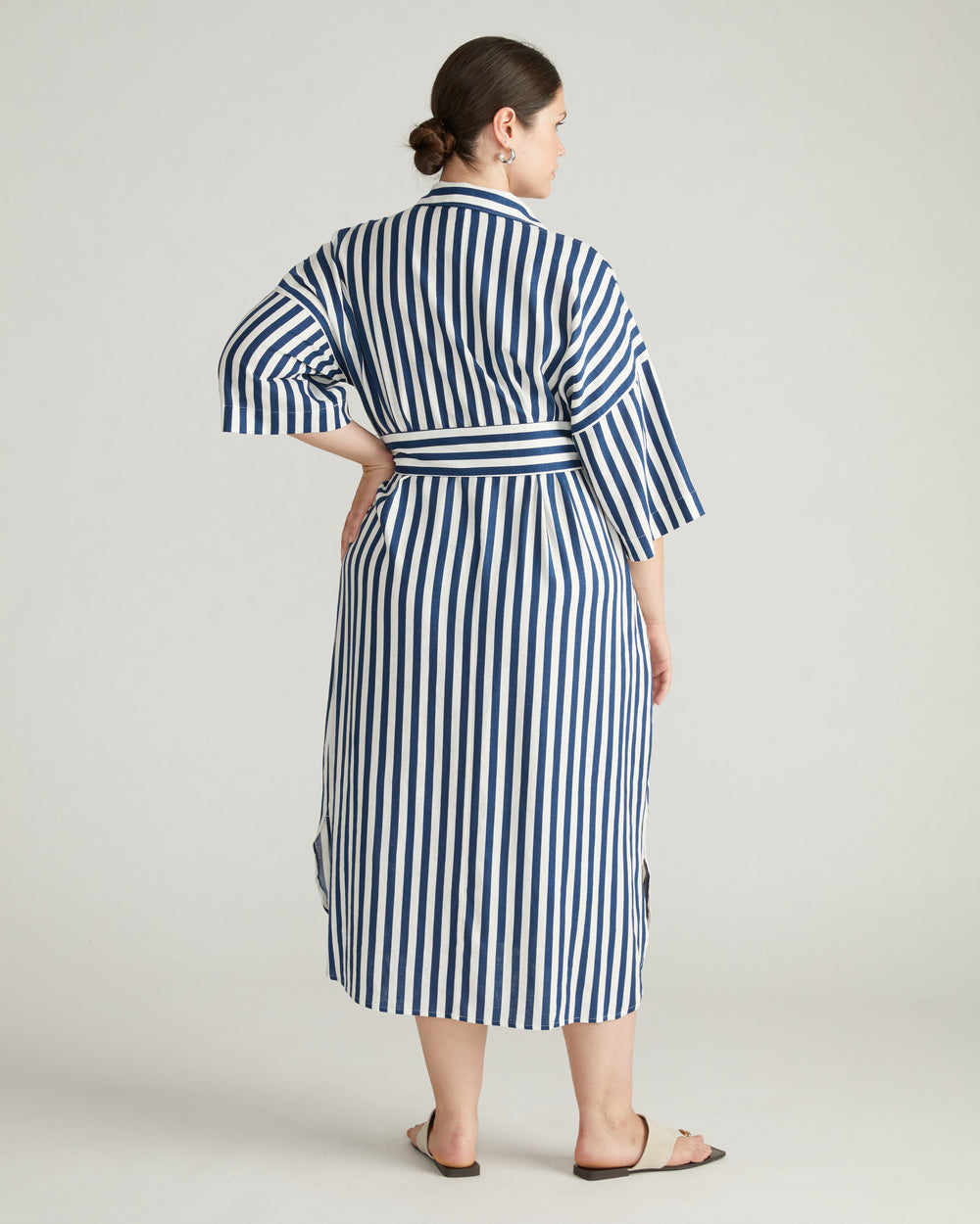 Plaza Linen Shirtdress - Deep Blue/White Stripe