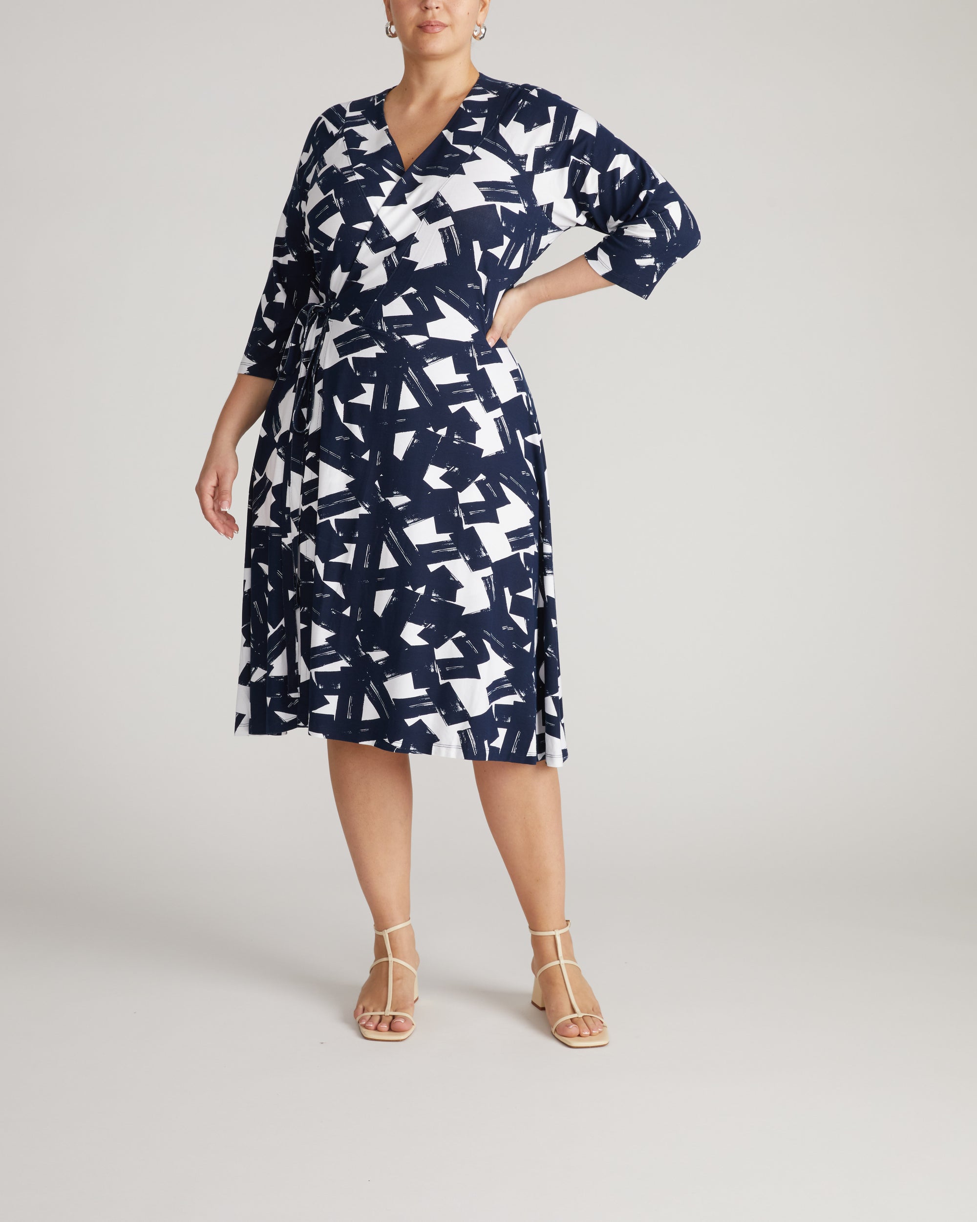 The Divine Jersey Wrap Dress - / Navy Santiago Print- SizeL