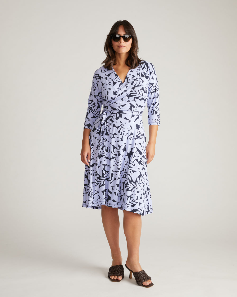 The Divine Jersey Wrap Dress - Petal Palette Print in Jacaranda