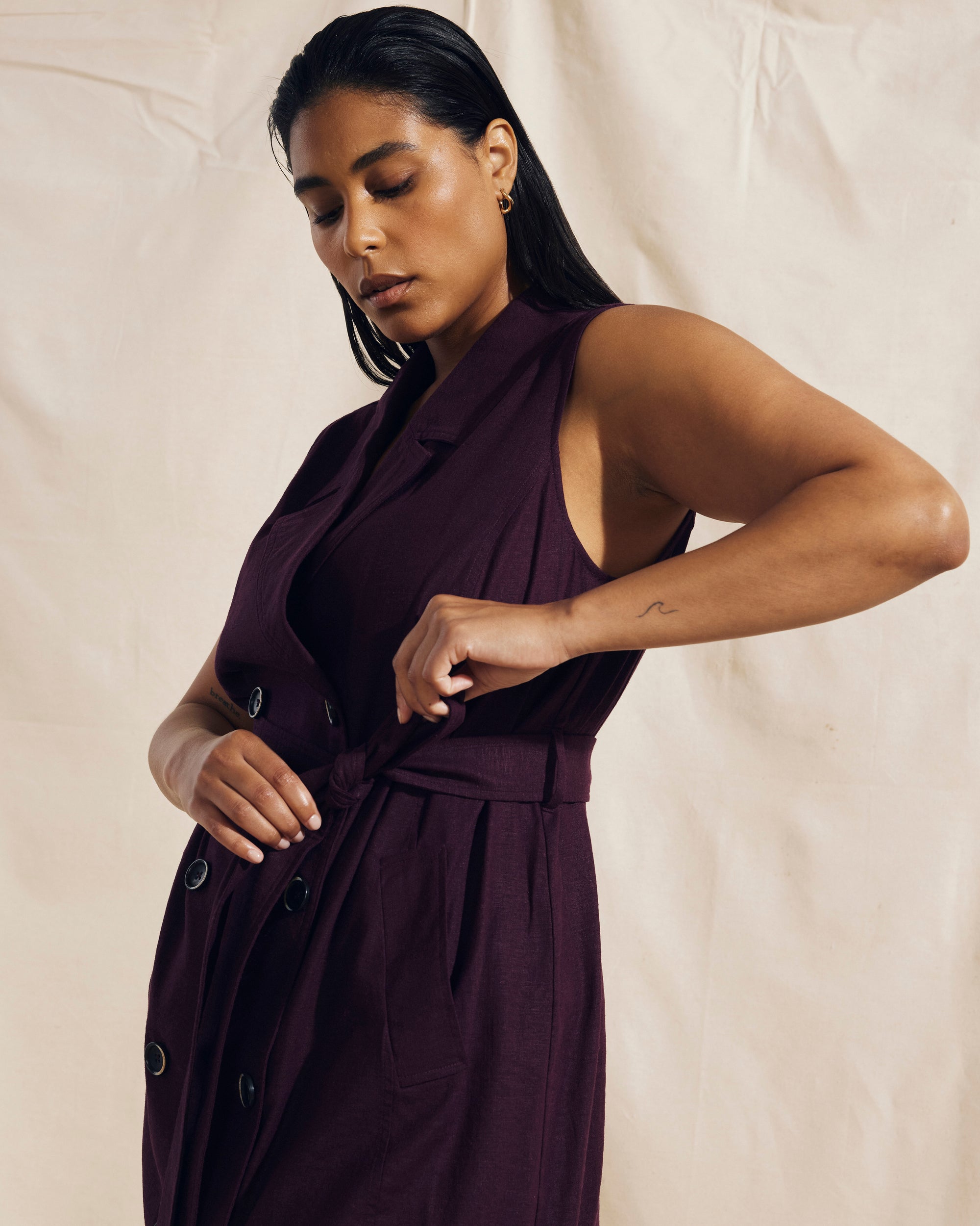 Hudson Linen Trench Dress - Acai