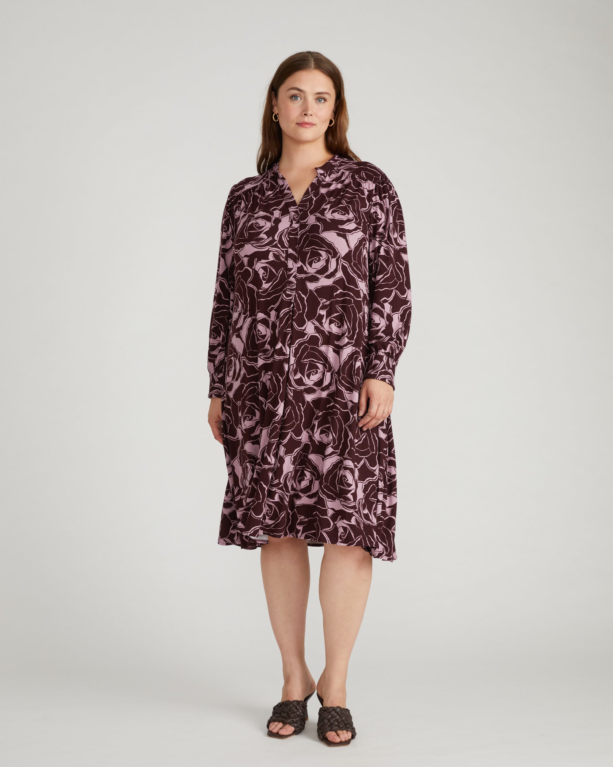 Gramercy Liquid Jersey Dress - Rose Print in Black Cherry Universal Standard Gramercy Liquid Jersey Dress - Rose Print in Black Cherry Universal Standard