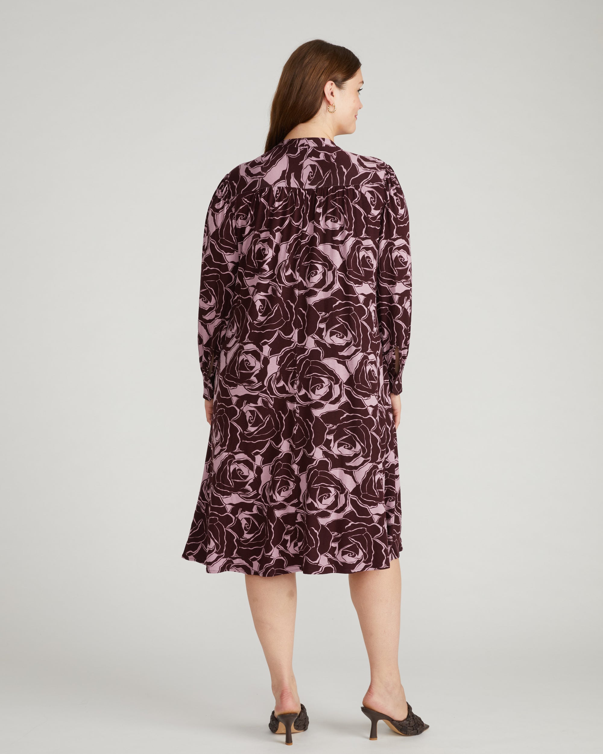 Gramercy Liquid Jersey Dress - Rose Print in Black Cherry