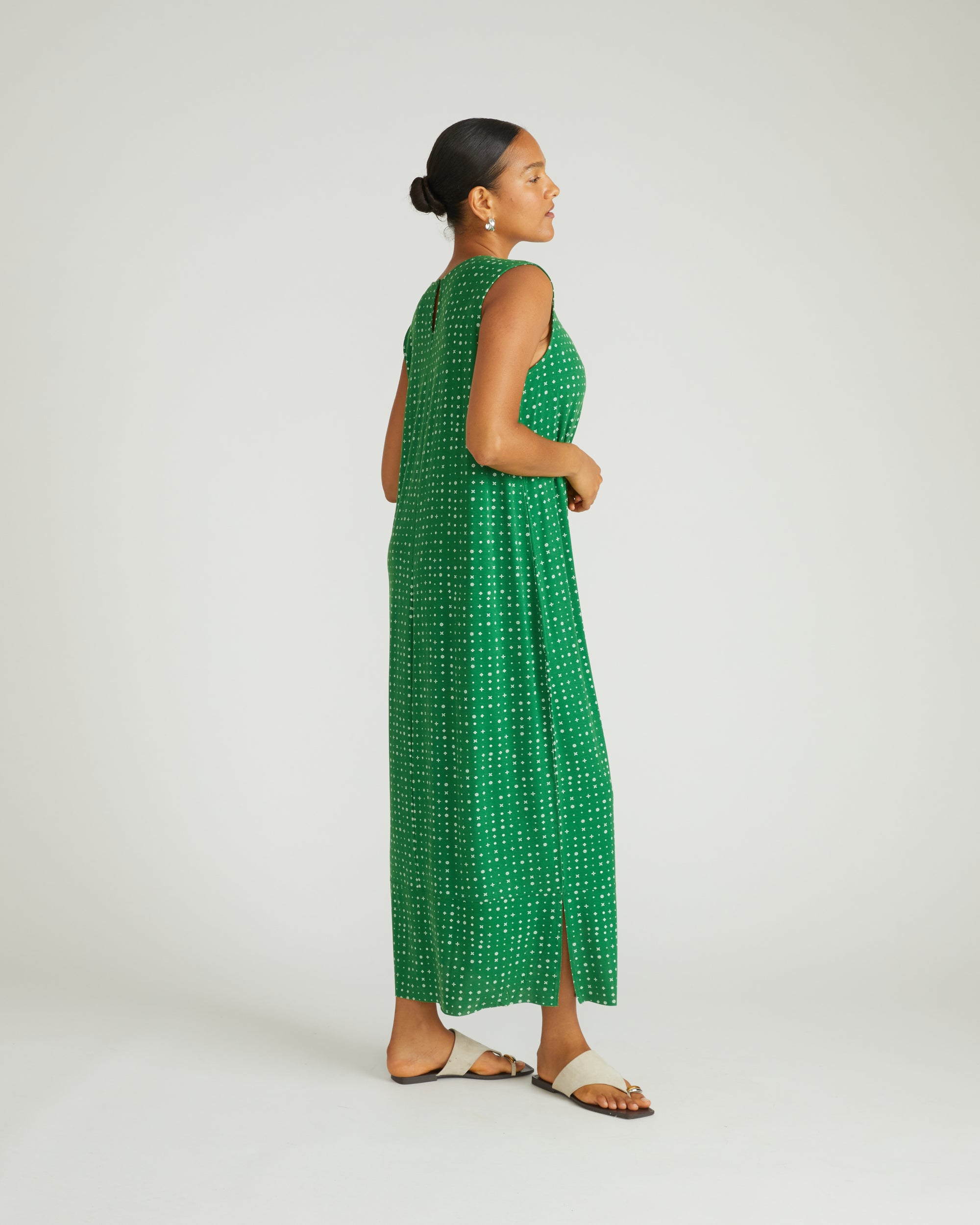 Claremont Liquid Jersey Sheath Dress - Galactic Print in Green