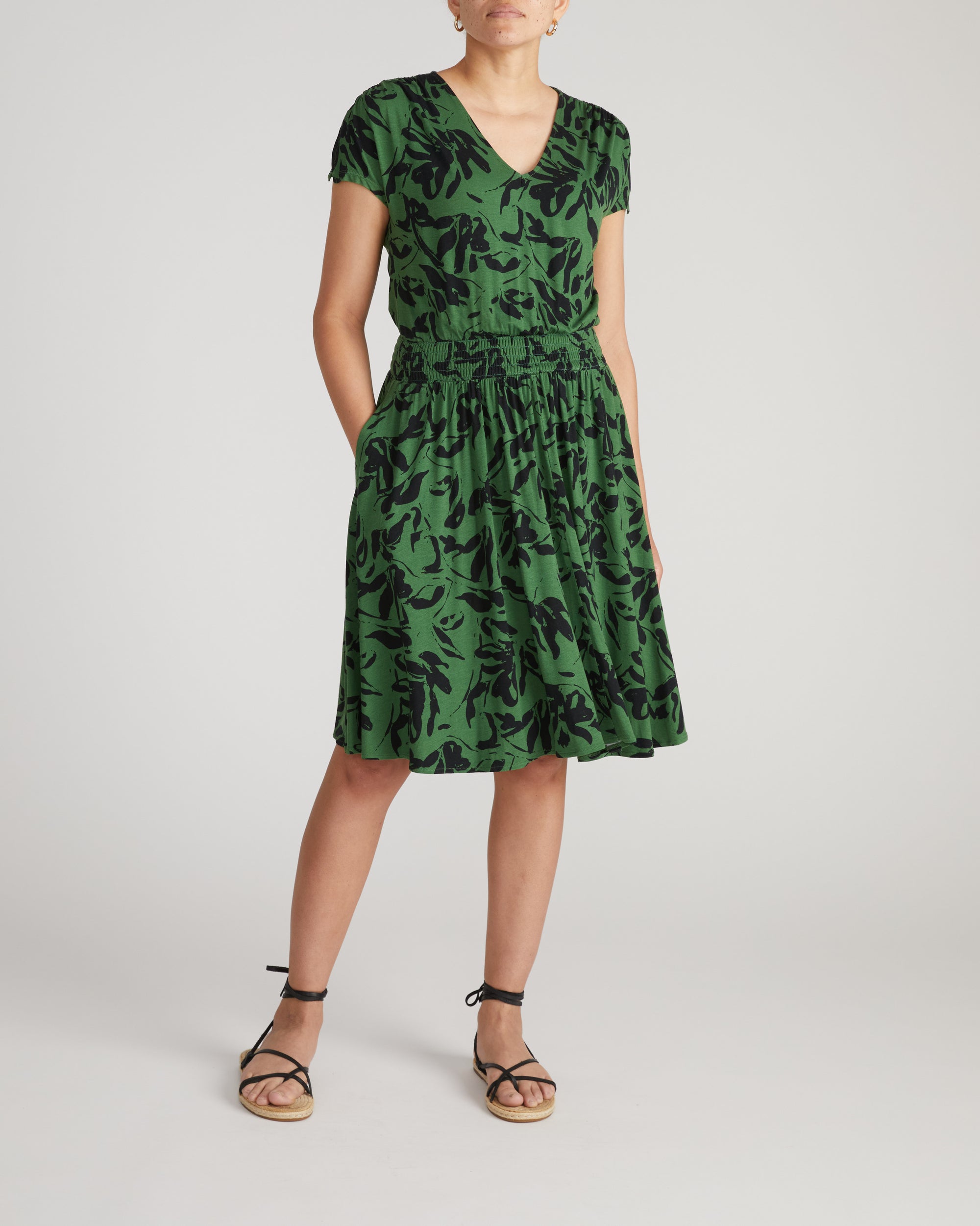 Minetta Liquid Jersey Dress - Green Sgrafitto Print | Plus Size & Straight Size Women's Fashion | Universal Standard