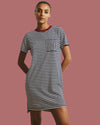 Garcon Tee Dress - Navy/White Stripe with Garnet Trim