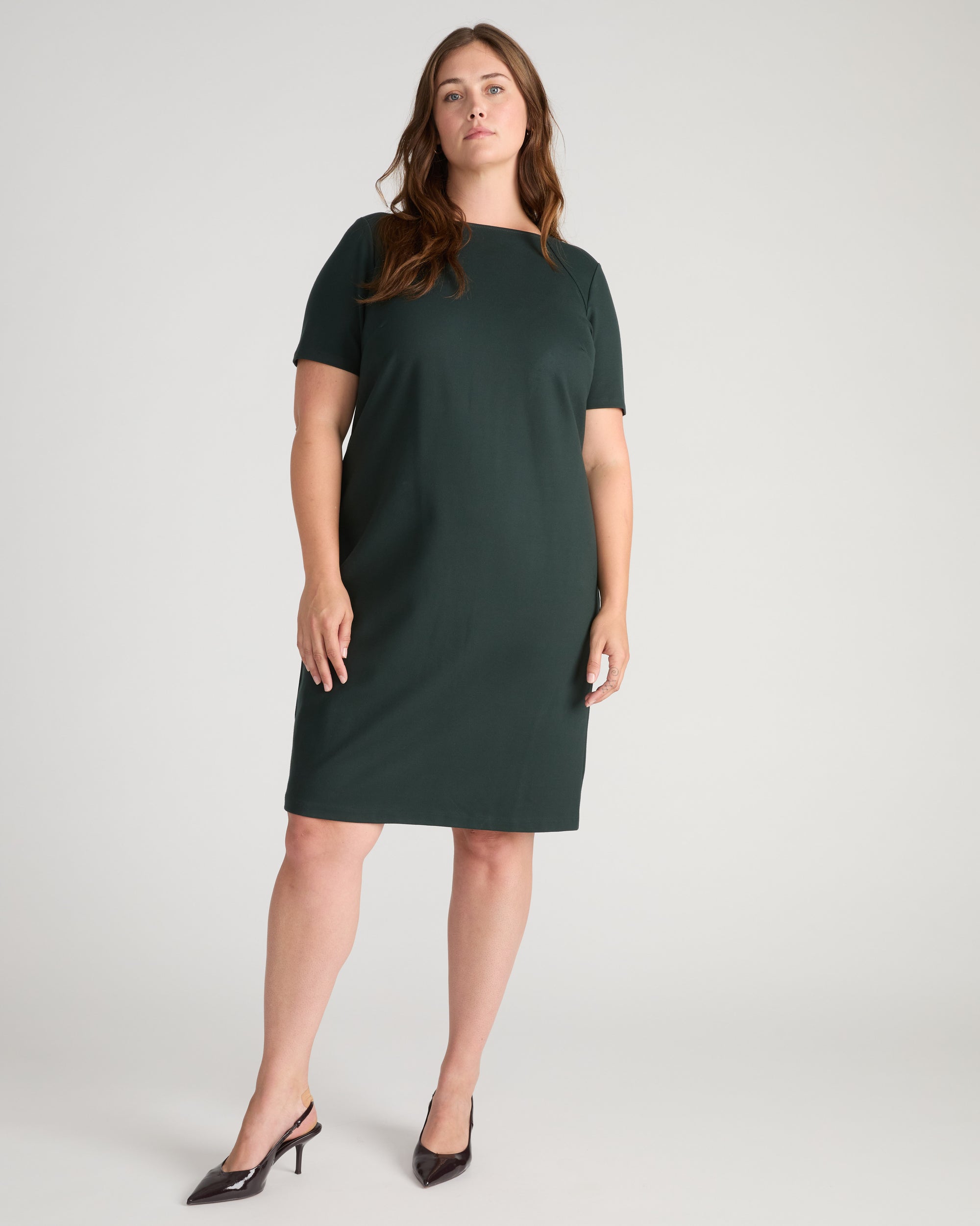 Envelope Neck Ponte Dress - Green Gemstone | Plus Size & Straight Size Women's Fashion | Universal Standard