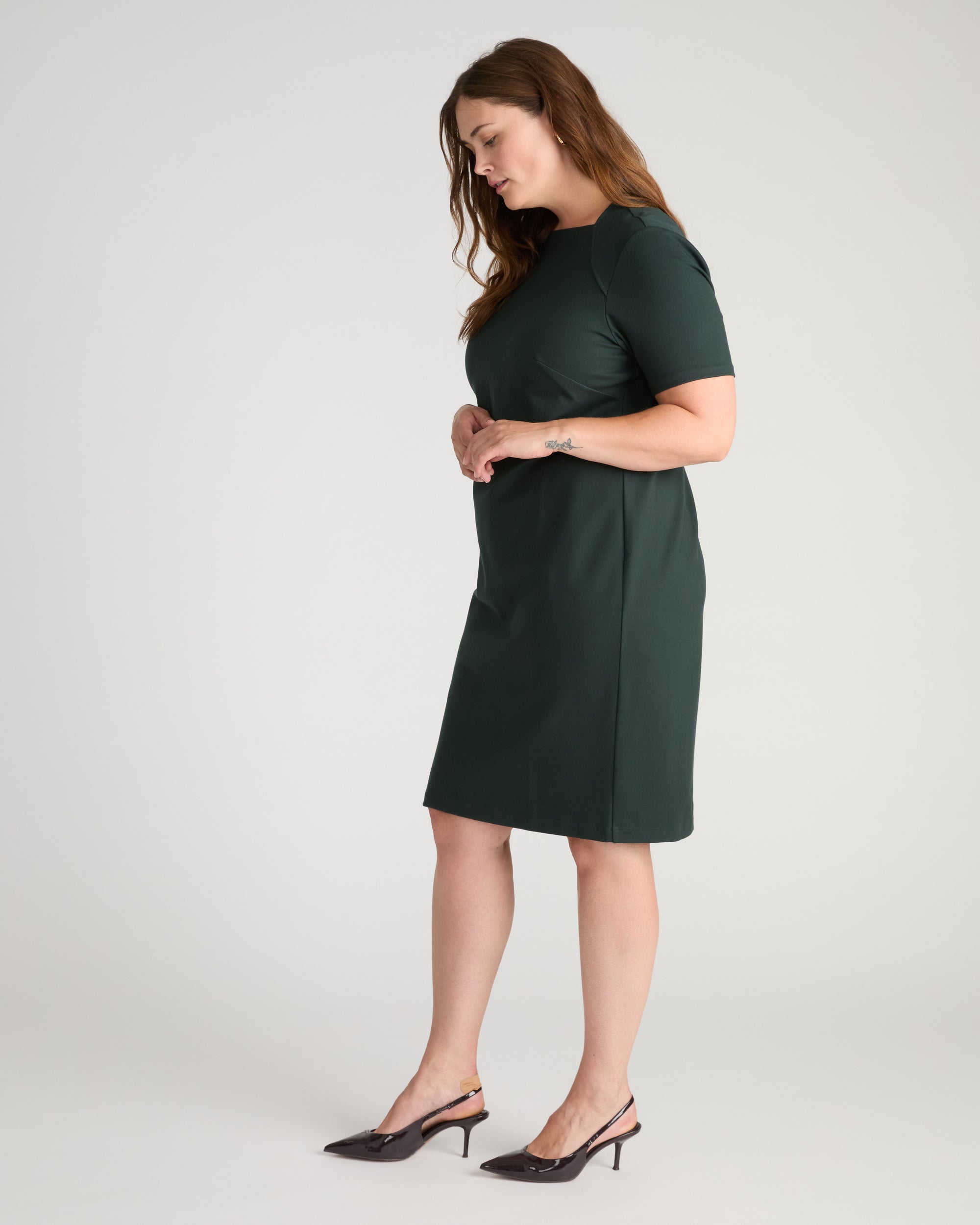 Envelope Neck Ponte Dress - Green Gemstone | Plus Size & Straight Size Women's Fashion | Universal Standard